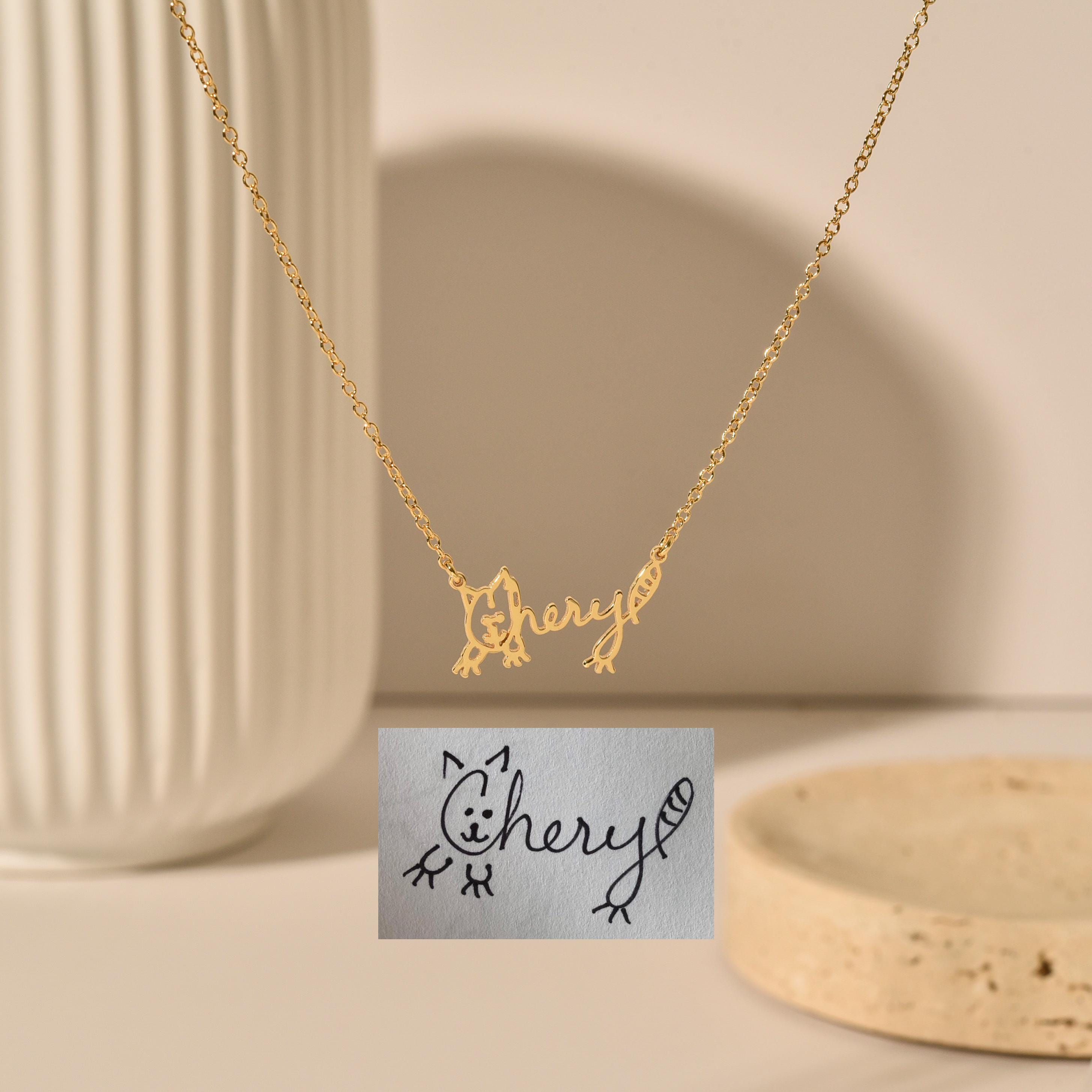 Actual Kids Drawing Necklace, Your Children's Actual Artwork Necklace, Personalized Necklace, Birthday Gift, Gifts for Mom, GS0091