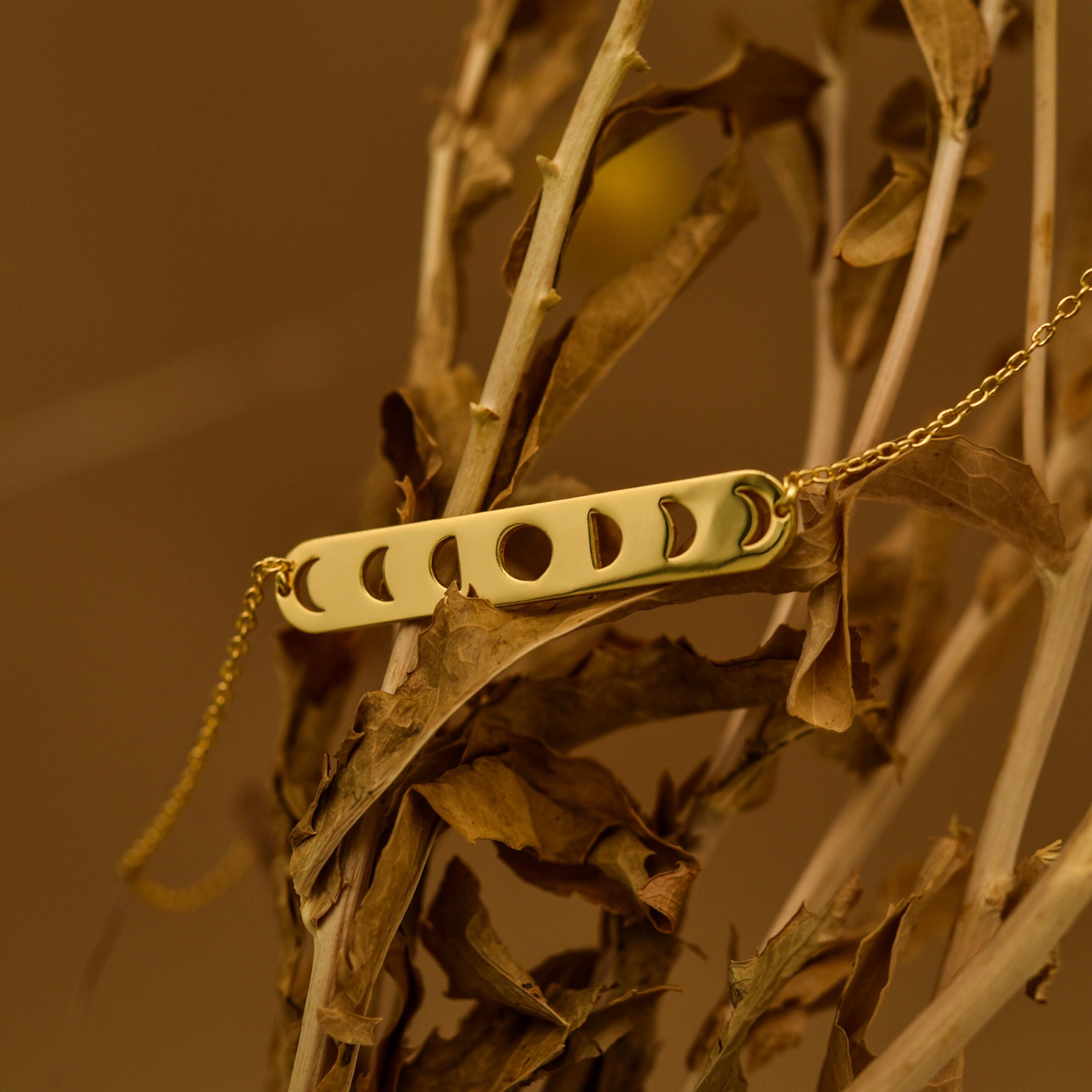 18K Gold Moon Phases Necklace, Lunar Cycle Pendant, Celestial Jewelry, Spiritual Moon Necklace, Gift for Her, GS0126