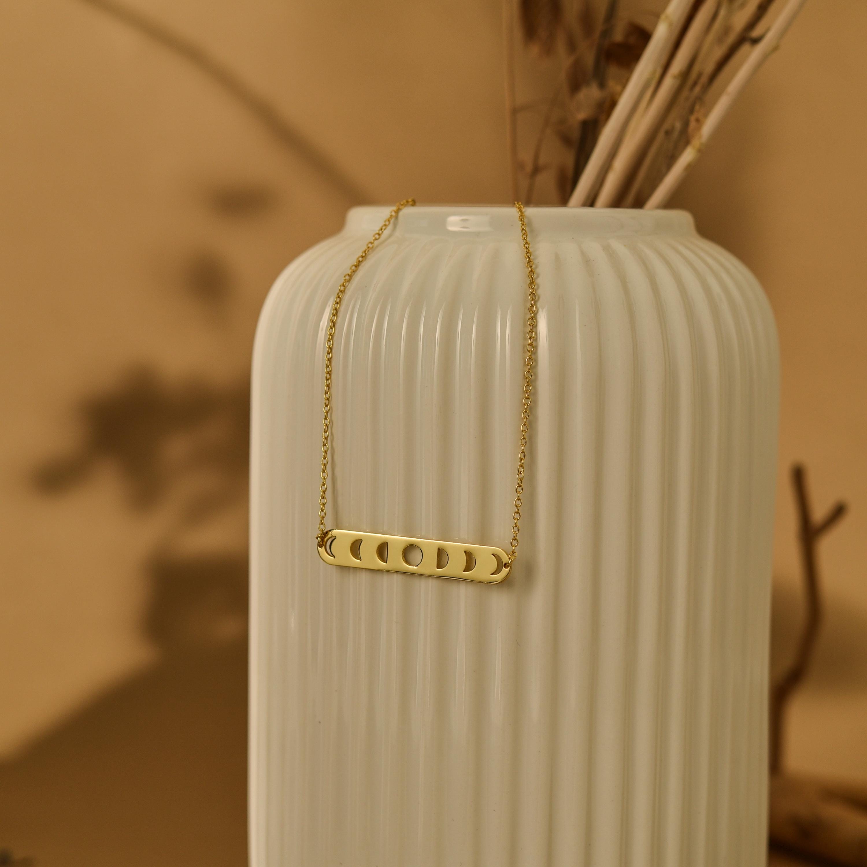 18K Gold Moon Phases Necklace, Lunar Cycle Pendant, Celestial Jewelry, Spiritual Moon Necklace, Gift for Her, GS0126