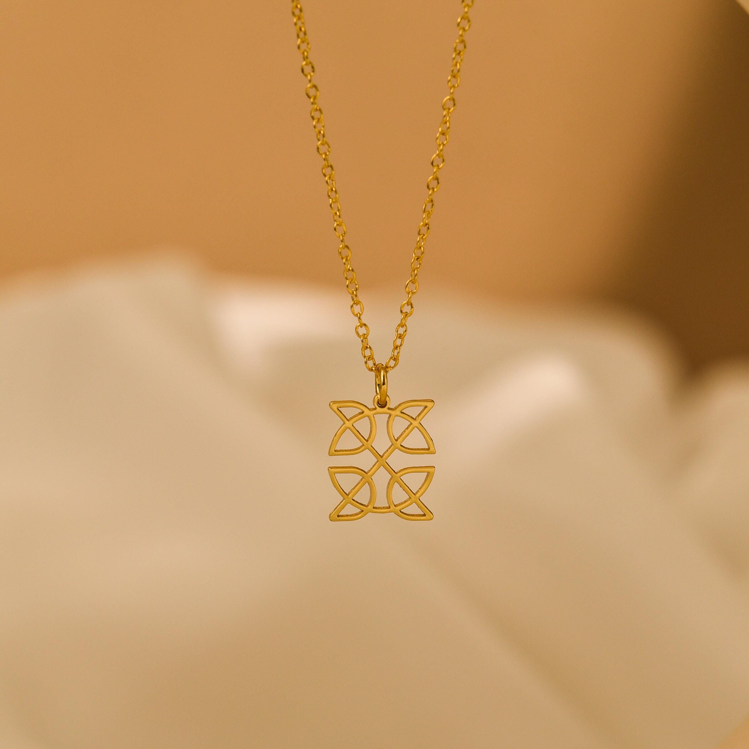 18K Gold Celtic Knot Necklace, Trinity Knot Variation Jewelry, Irish Symbol Pendant, Celtic Heritage Necklace, Spiritual Gift for Her,GS0129