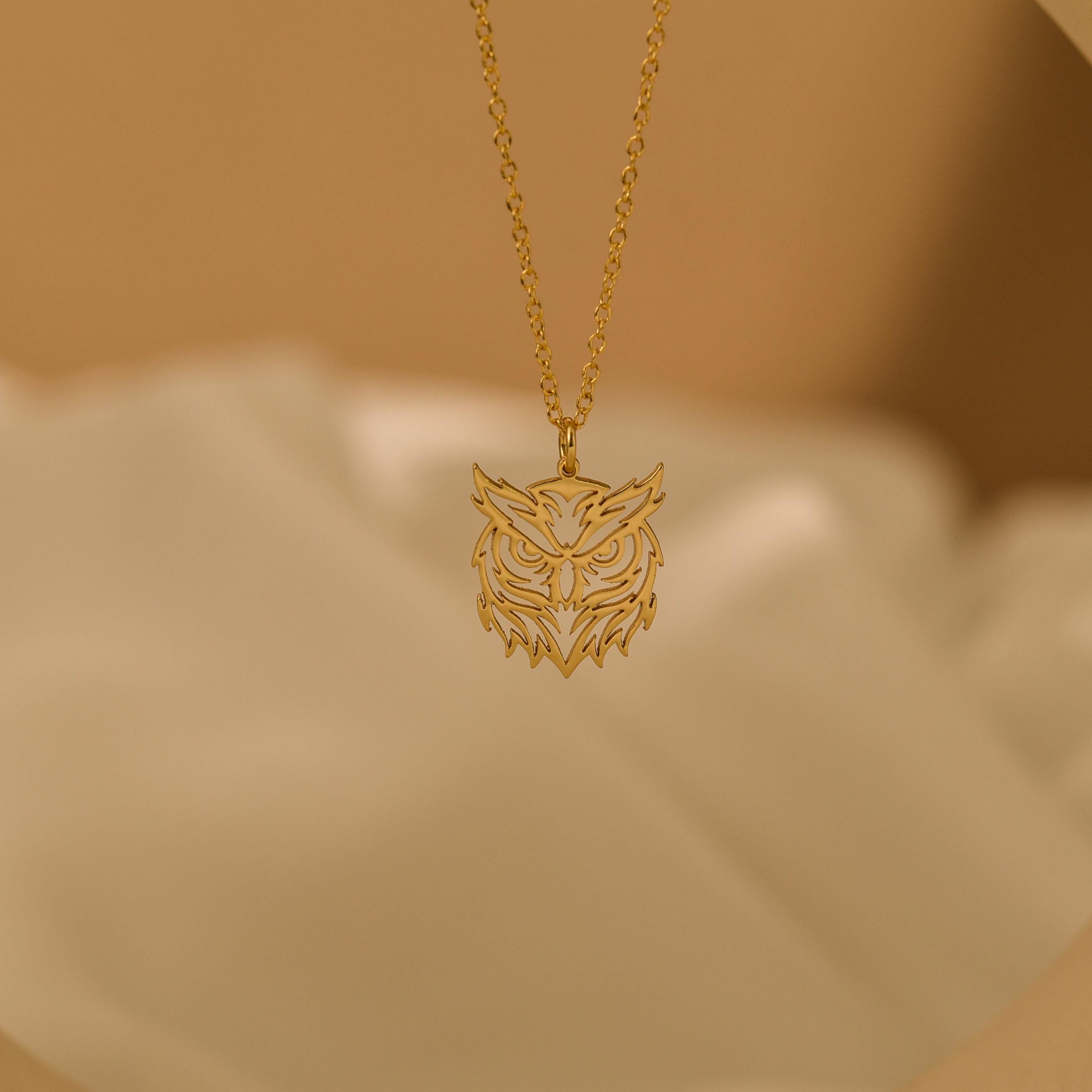 18K Gold Owl Necklace, Wisdom Pendant Jewelry, Dainty Animal Charm, Minimalist Gold Necklace, Nature Lover Gift for Her, GS0131