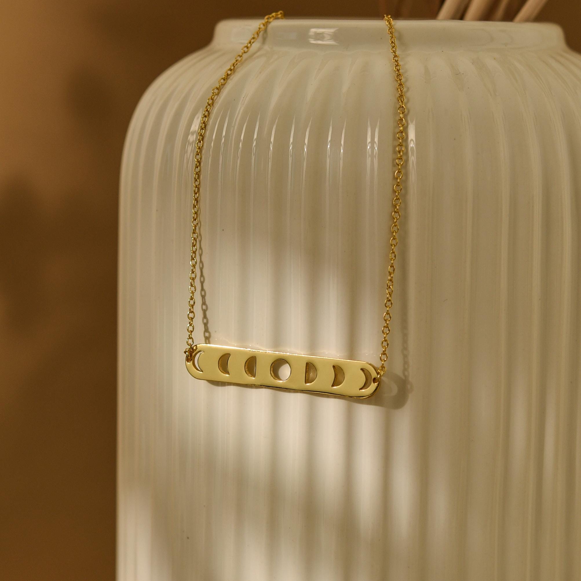 18K Gold Moon Phases Necklace, Lunar Cycle Pendant, Celestial Jewelry, Spiritual Moon Necklace, Gift for Her, GS0126