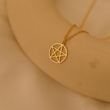 18K Gold Pentagram in Circle Necklace, Wiccan Jewelry, Pagan Pendant, Spiritual Necklace, Occult Gift for Her or Him, GS0134