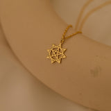 18K Gold Pentagram in Sun Necklace, Wiccan Jewelry, Pagan Pendant, Spiritual Protection Necklace, Occult Gift for Her or Him, GS0135