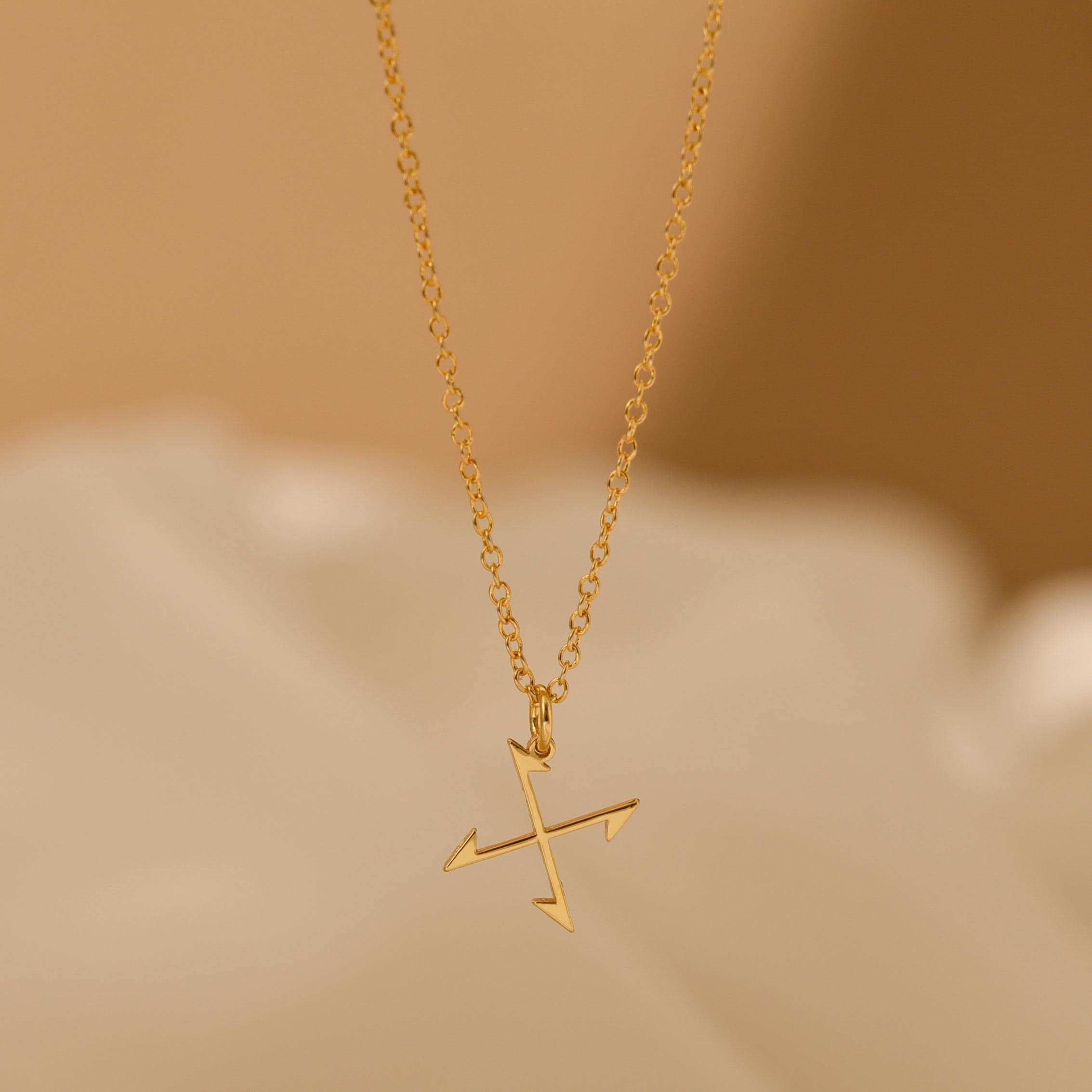 18K Gold Crossed Arrows Necklace, Minimalist Jewelry, Symbolic Gift for Her, Meaningful Everyday Necklace, GS0140