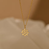 18K Gold Pentagram in Sun Necklace, Wiccan Jewelry, Pagan Pendant, Spiritual Protection Necklace, Occult Gift for Her or Him, GS0135
