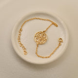 Chinese Longevity Symbol Bracelet, Gold Good Luck Jewelry, Shou Symbol Bracelet, Prosperity Blessing Charm, Feng Shui Gift for Her, GS0113