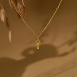 18K Gold Ankh Cross Necklace, Egyptian Jewelry, Key of Life Pendant, Spiritual Protection Necklace, Faith Symbol Gift for Her, GS0119