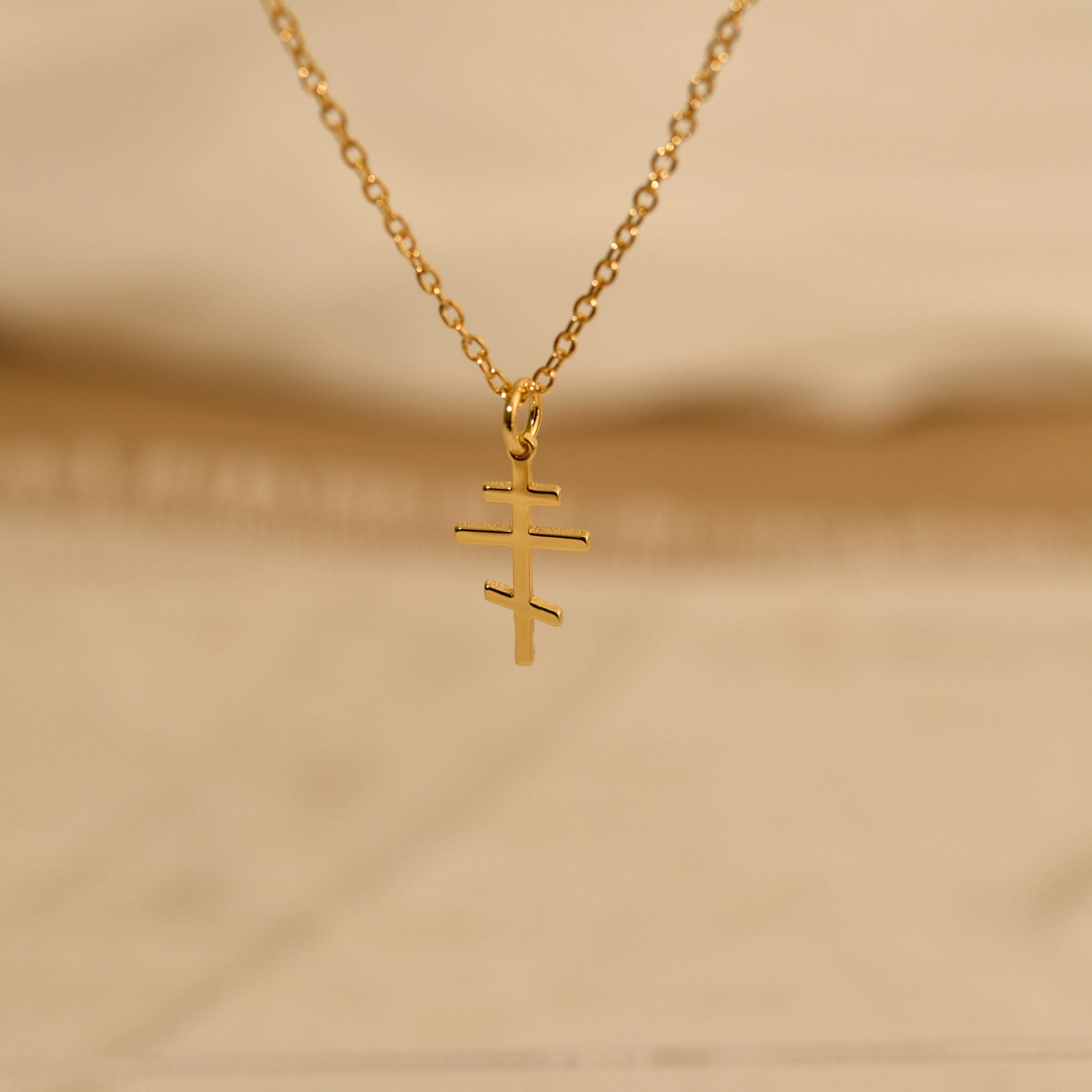 18K Gold Russian Orthodox Cross Necklace, Christian Faith Jewelry, Religious Pendant, Spiritual Protection Gift for Him or Her, GS0121