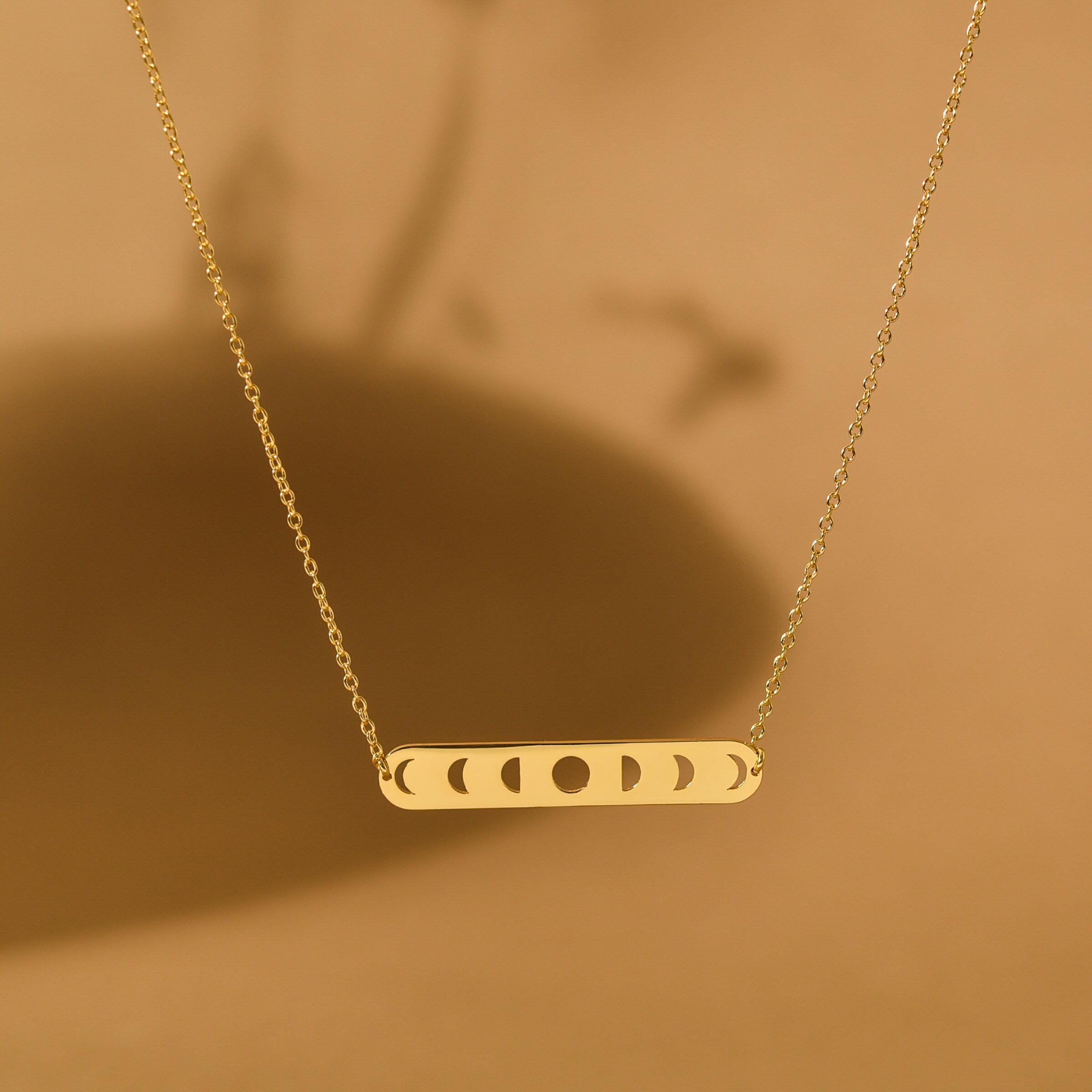 18K Gold Moon Phases Necklace, Lunar Cycle Pendant, Celestial Jewelry, Spiritual Moon Necklace, Gift for Her, GS0126