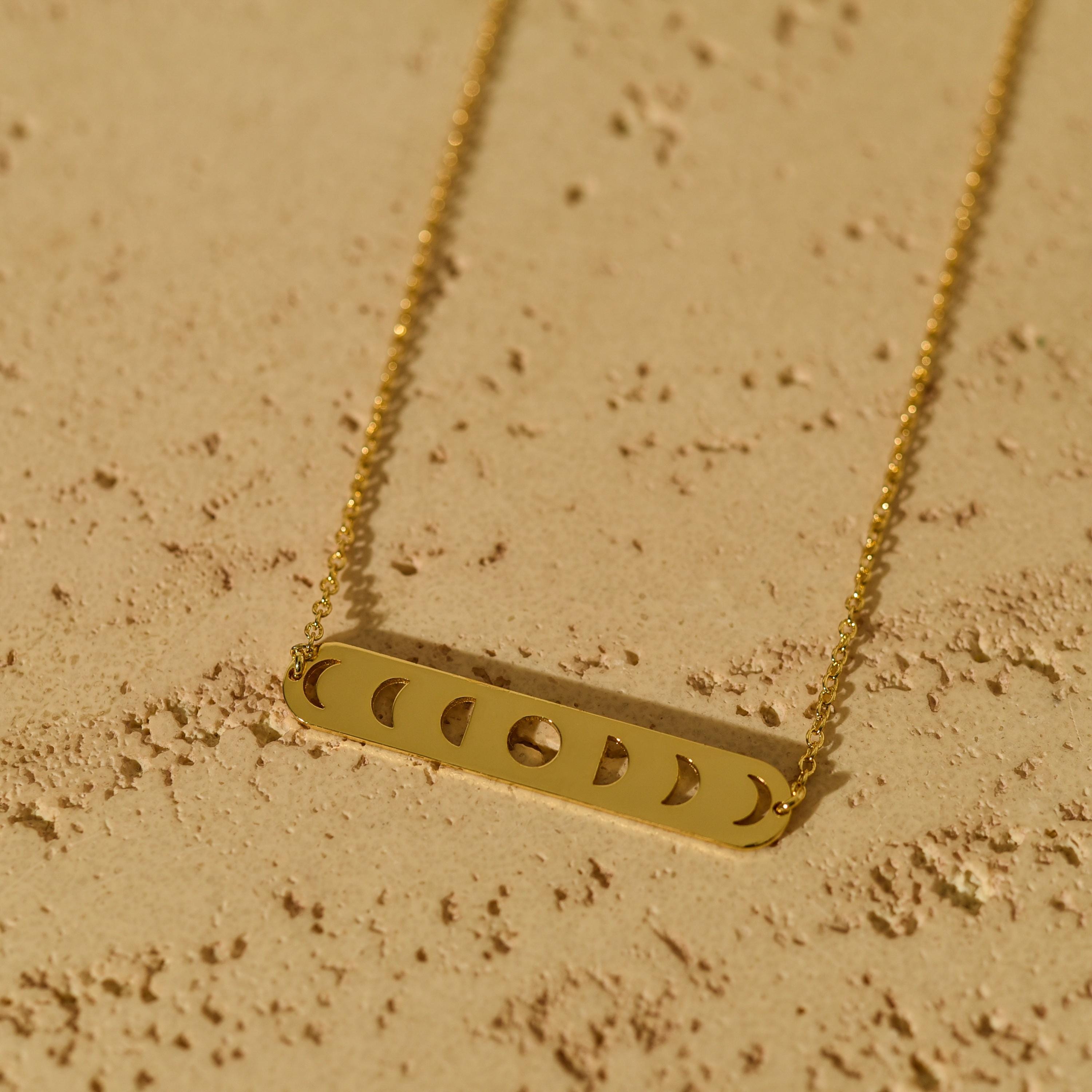 18K Gold Moon Phases Necklace, Lunar Cycle Pendant, Celestial Jewelry, Spiritual Moon Necklace, Gift for Her, GS0126