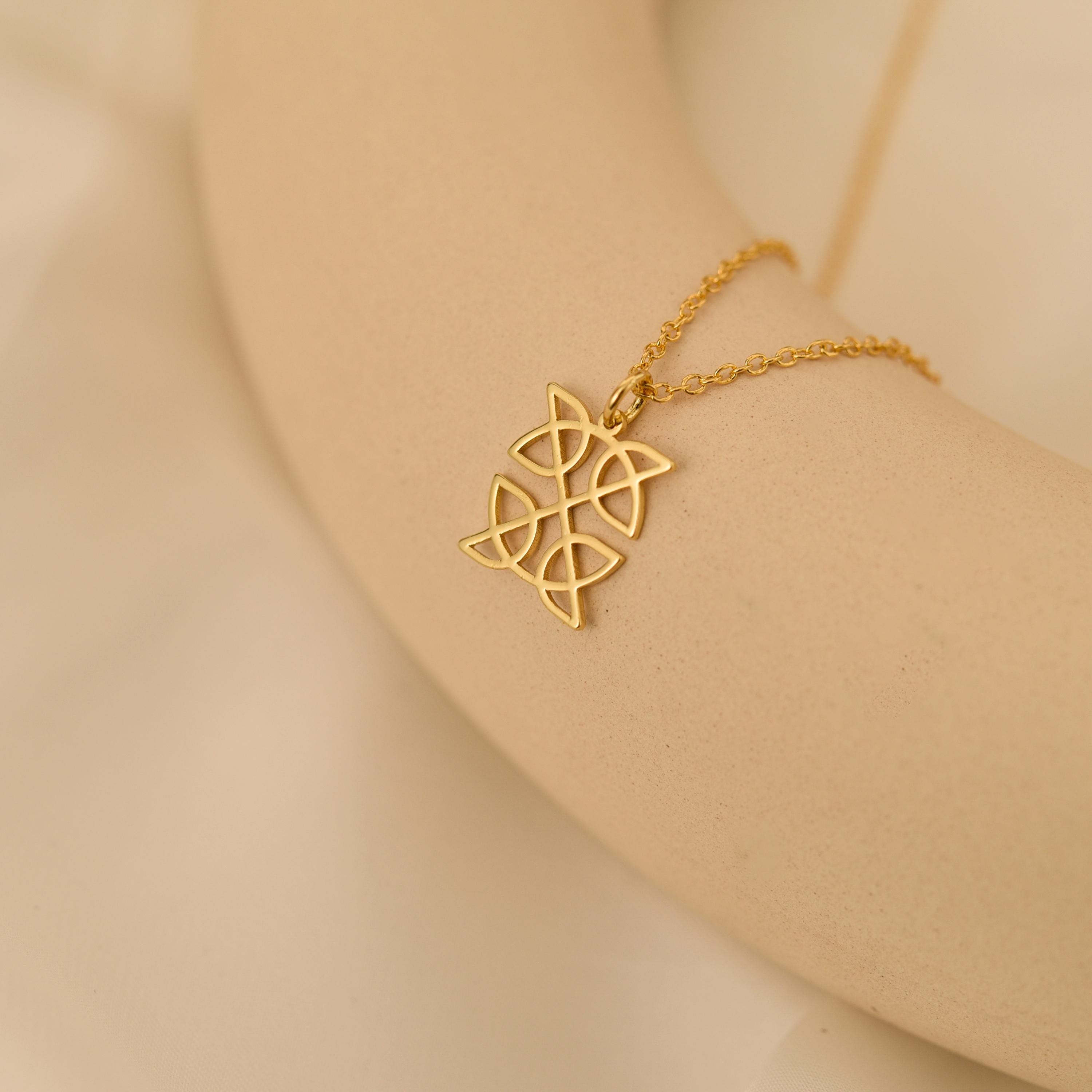 18K Gold Celtic Knot Necklace, Trinity Knot Variation Jewelry, Irish Symbol Pendant, Celtic Heritage Necklace, Spiritual Gift for Her,GS0129