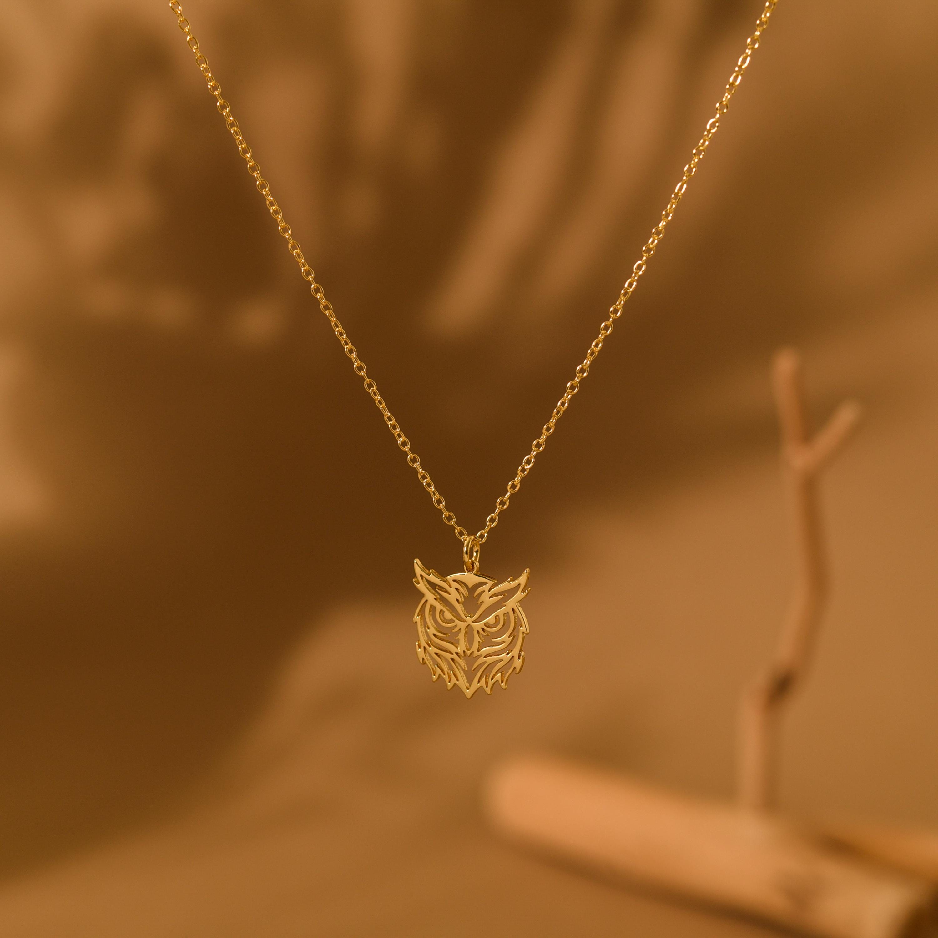 18K Gold Owl Necklace, Wisdom Pendant Jewelry, Dainty Animal Charm, Minimalist Gold Necklace, Nature Lover Gift for Her, GS0131
