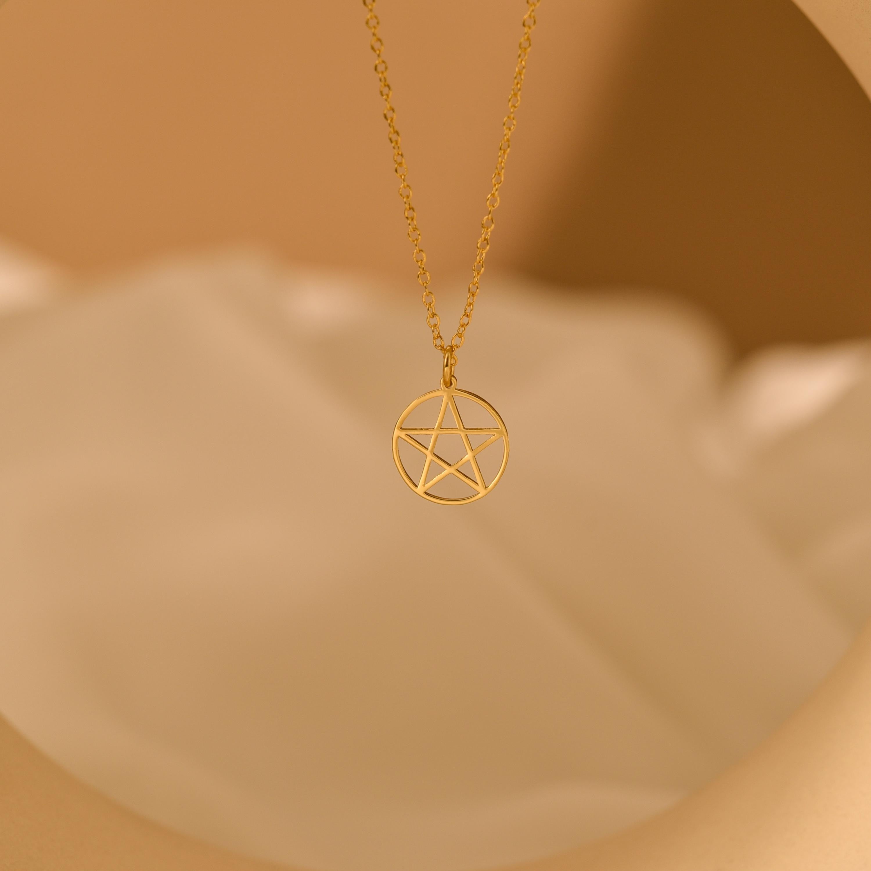 18K Gold Pentagram in Circle Necklace, Wiccan Jewelry, Pagan Pendant, Spiritual Necklace, Occult Gift for Her or Him, GS0134