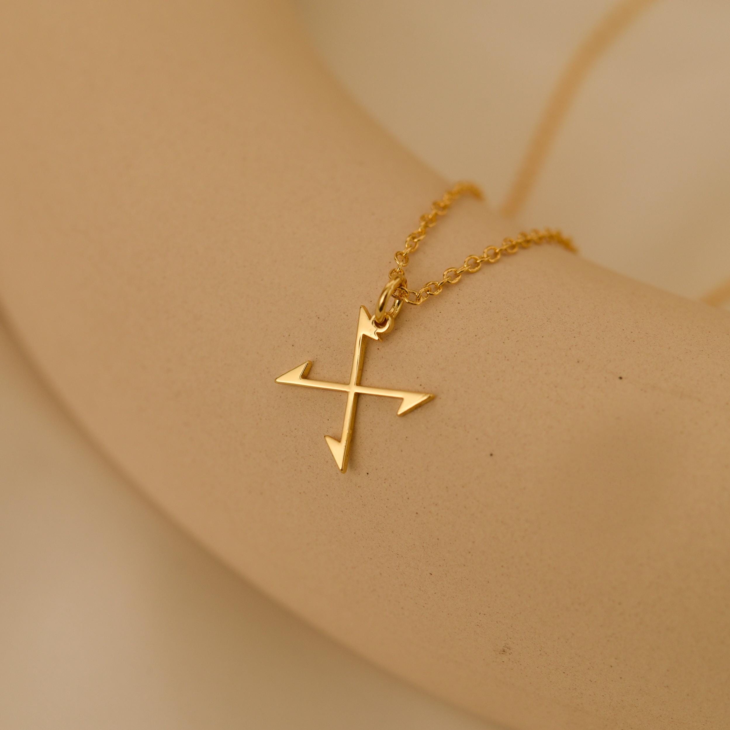 18K Gold Crossed Arrows Necklace, Minimalist Jewelry, Symbolic Gift for Her, Meaningful Everyday Necklace, GS0140