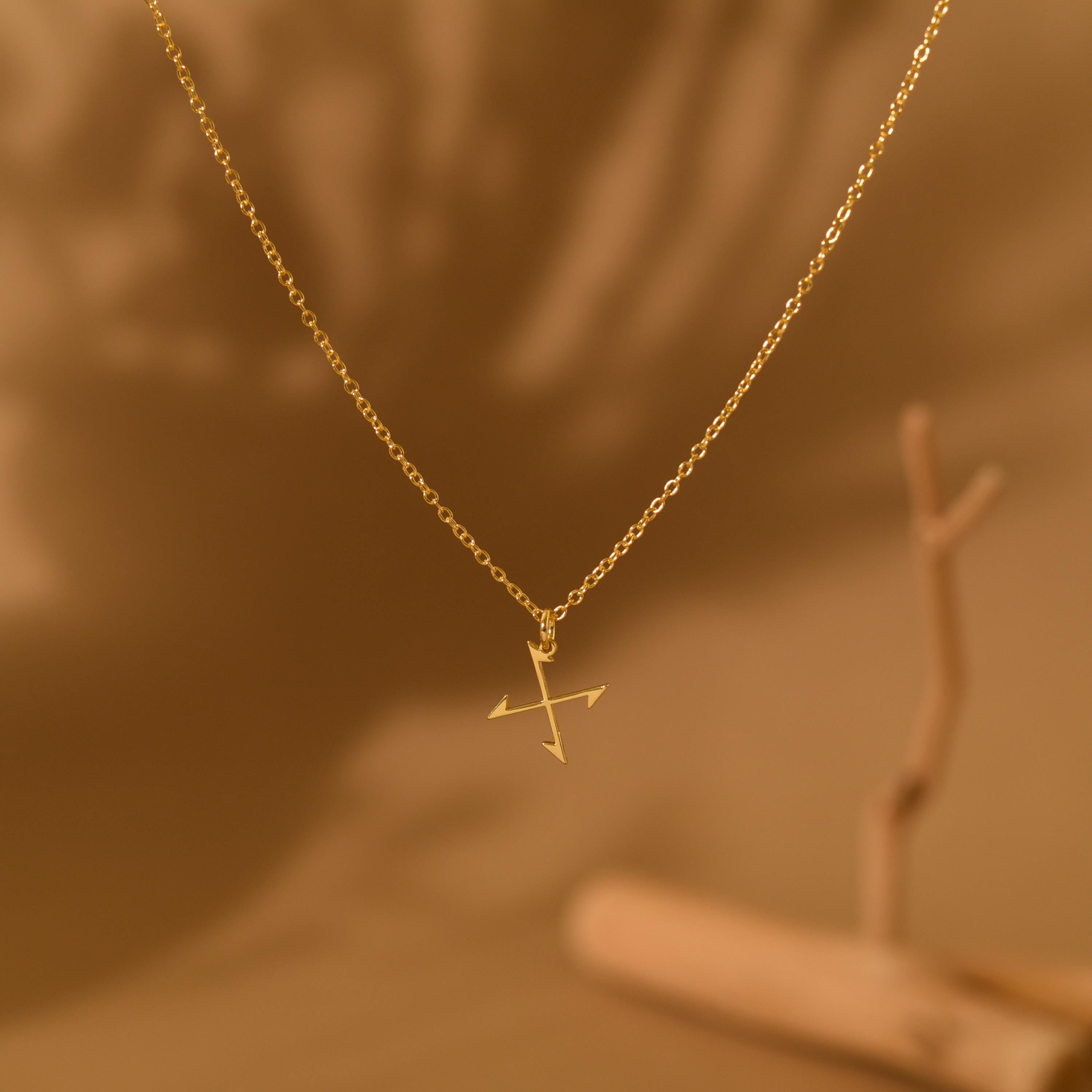 18K Gold Crossed Arrows Necklace, Minimalist Jewelry, Symbolic Gift for Her, Meaningful Everyday Necklace, GS0140