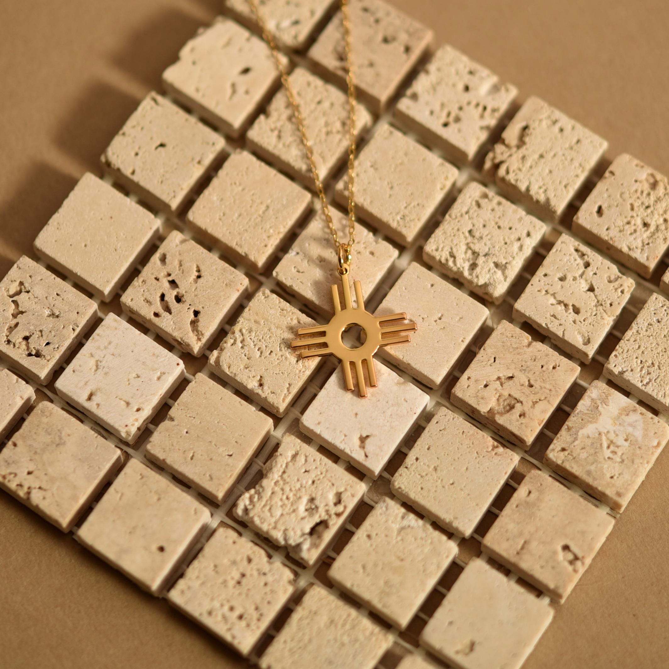 18K Gold Zia Symbol Necklace, Aztec Pendant, Spiritual Jewelry, Minimalist Necklace, Unique Gift for Her, Cultural Necklace, GS0145