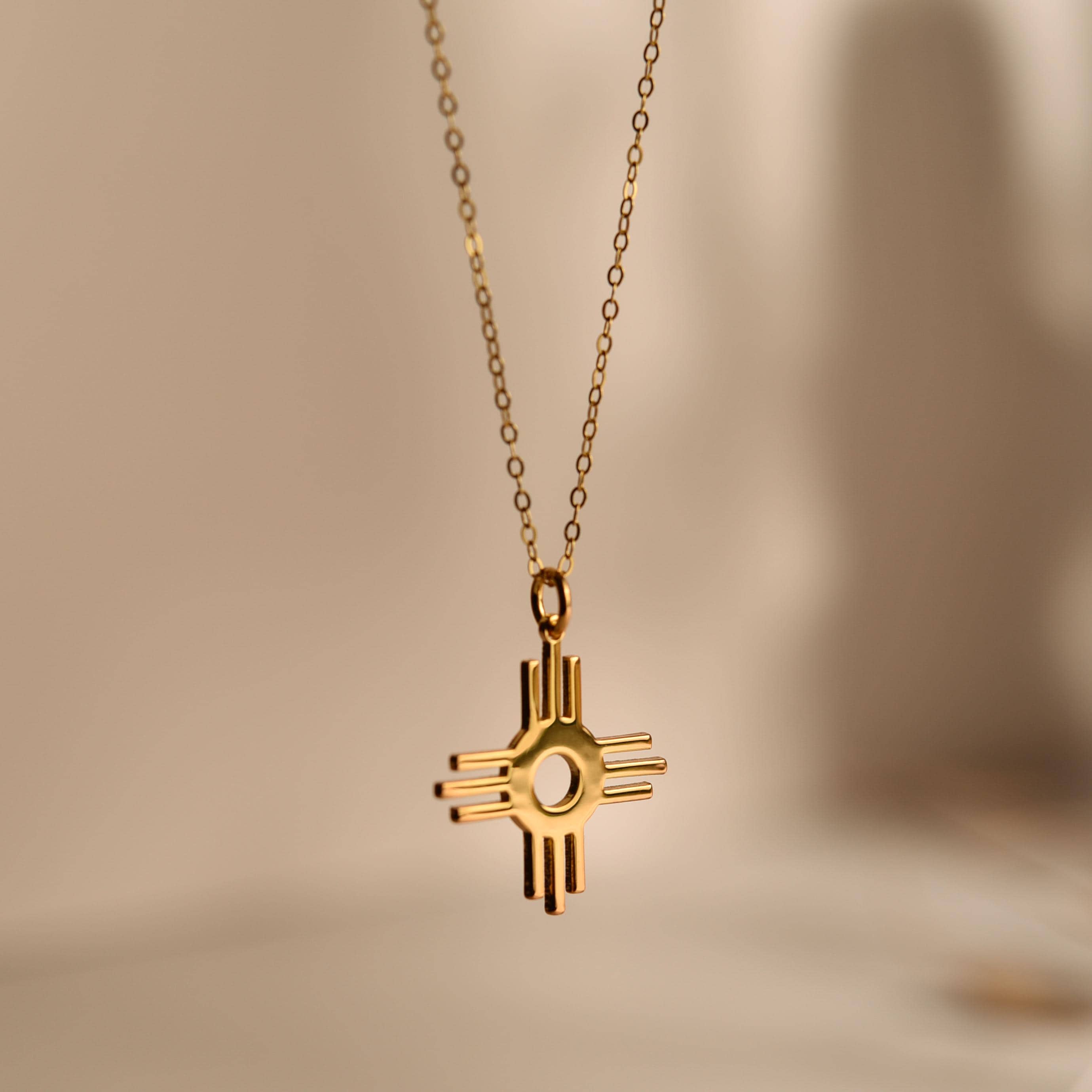 18K Gold Zia Symbol Necklace, Aztec Pendant, Spiritual Jewelry, Minimalist Necklace, Unique Gift for Her, Cultural Necklace, GS0145