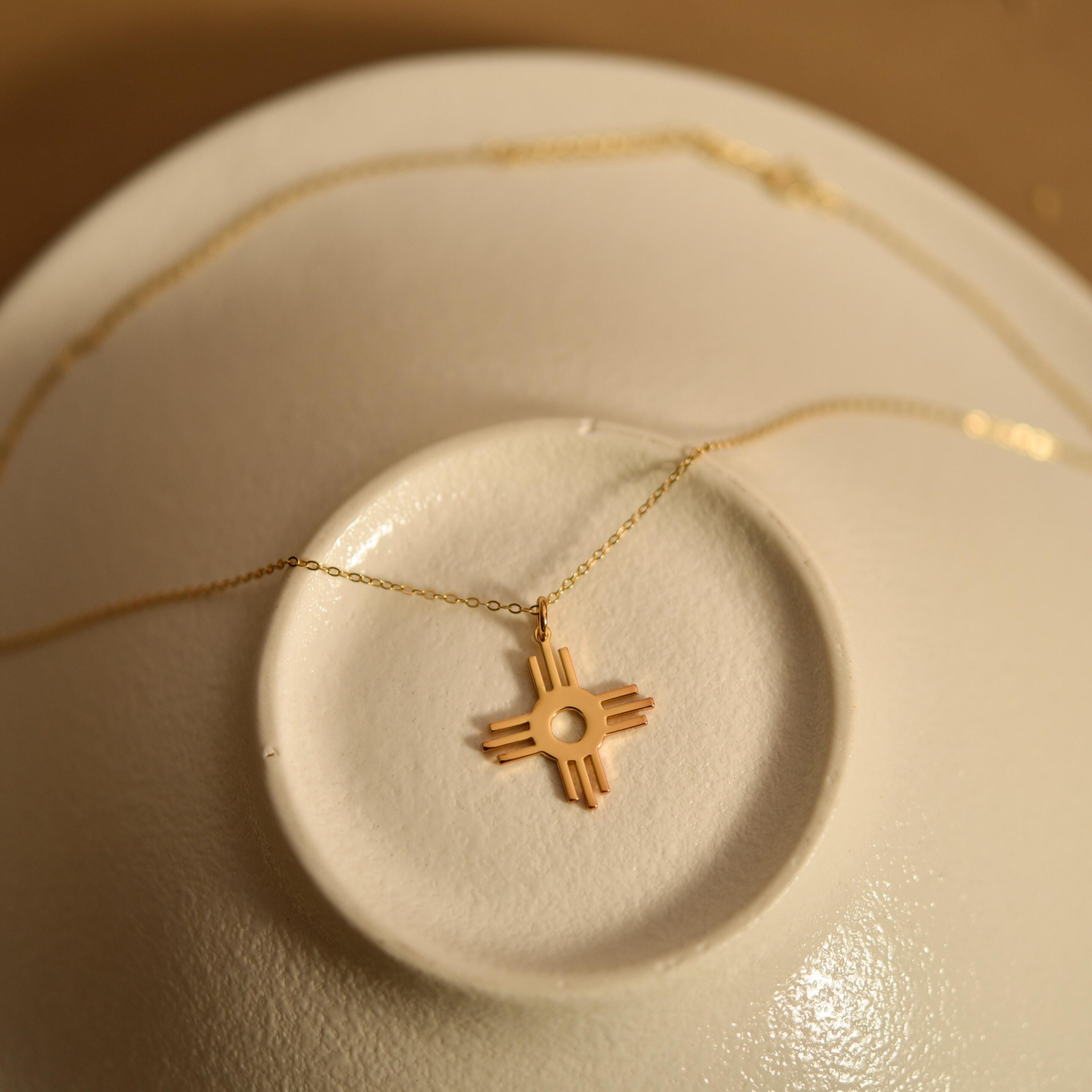 18K Gold Zia Symbol Necklace, Aztec Pendant, Spiritual Jewelry, Minimalist Necklace, Unique Gift for Her, Cultural Necklace, GS0145