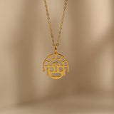 18K Gold Peru Inca Face Necklace, Aztec Symbols, Ancient Culture Jewelry, Spiritual Pendant, Unique Gift for Her, GS0144