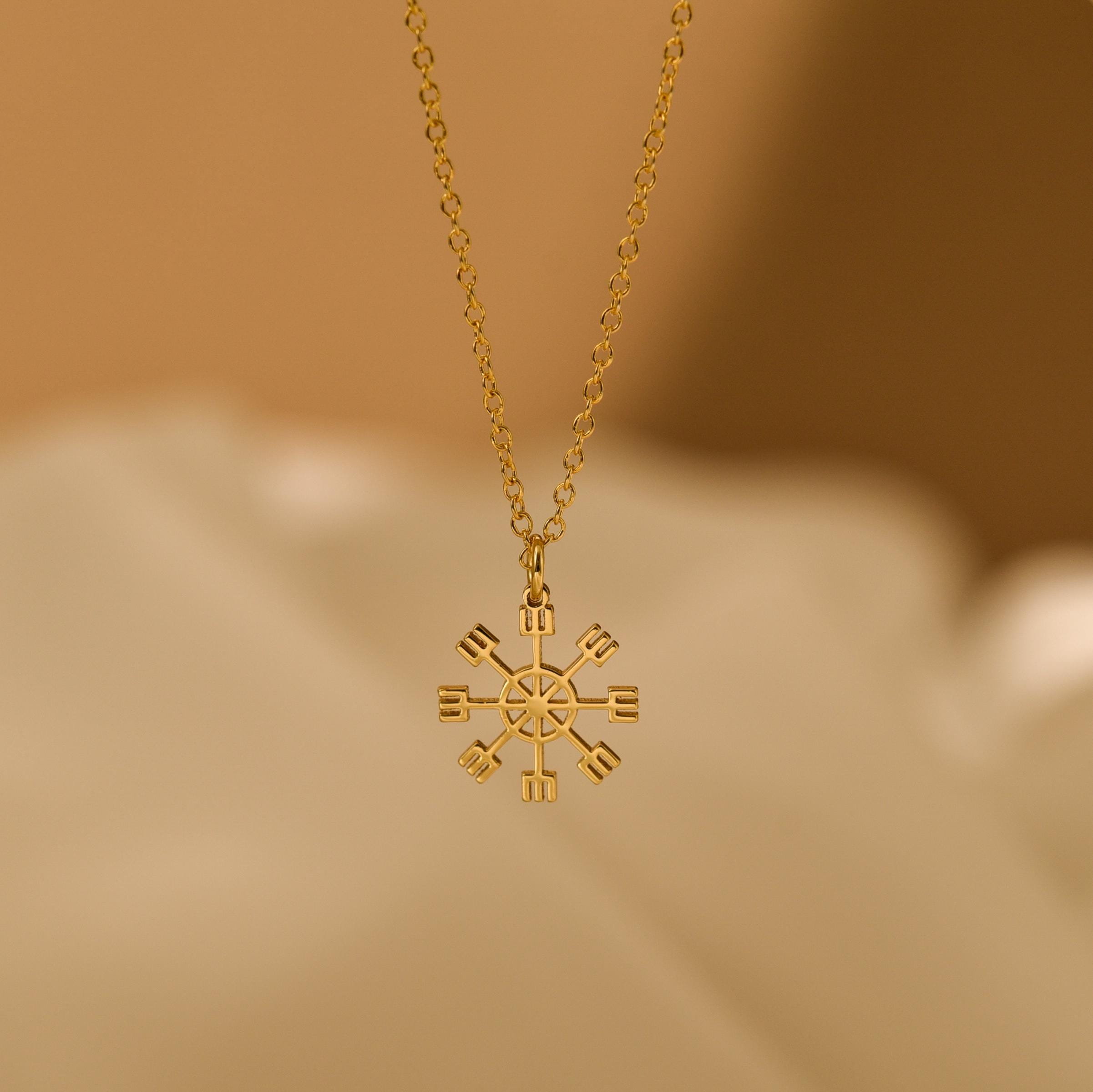 18K Gold Helm of Awe Necklace, Magic Symbol Pendant, Viking Protection Rune, Spiritual Jewelry, Unique Gift for Her, Rune Necklace, GS0143