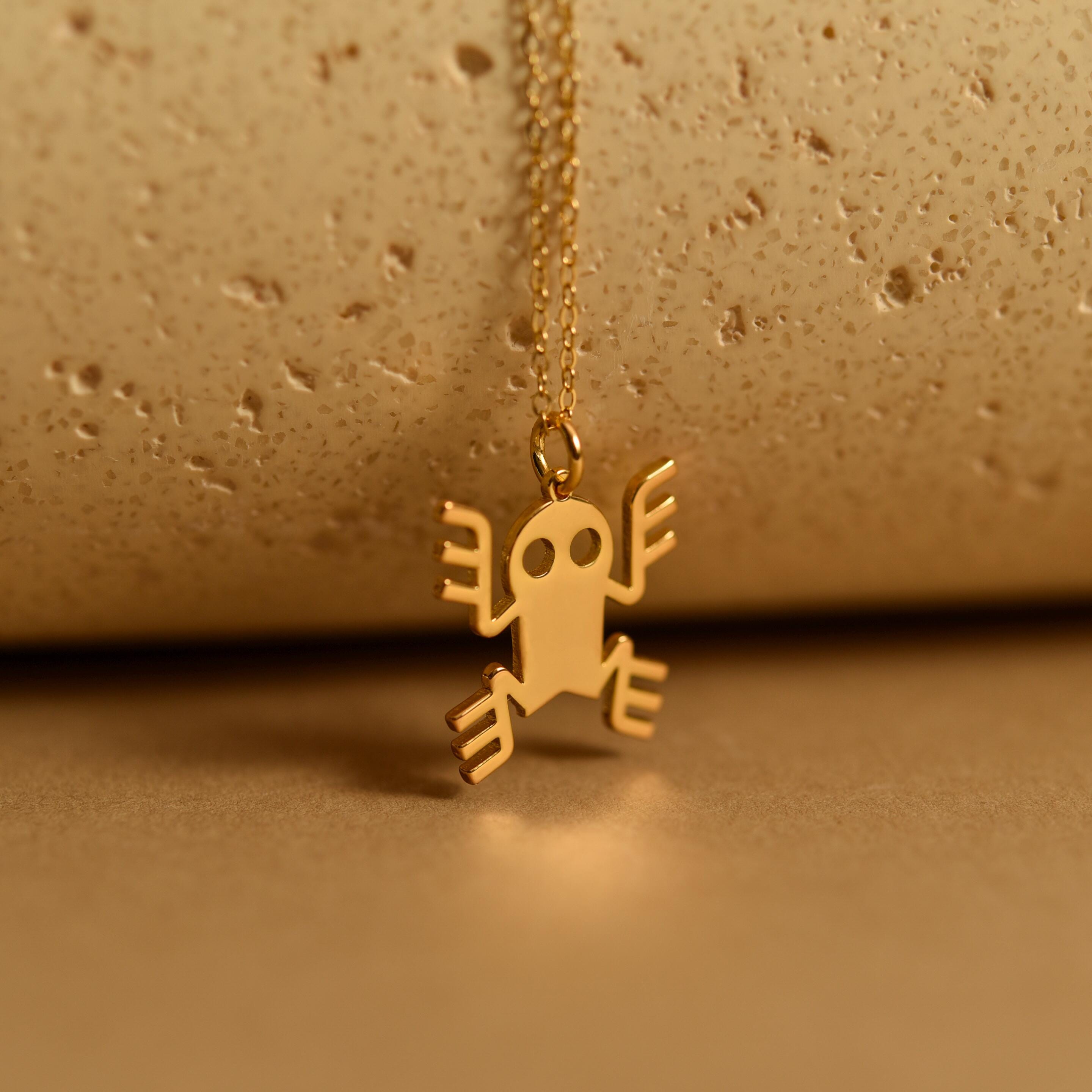 Aztec Frog Necklace, Ancient Symbol Pendant, Handmade Jewelry, Gift for Her, Fashion Accessory, Cultural Design Necklace, GS0152