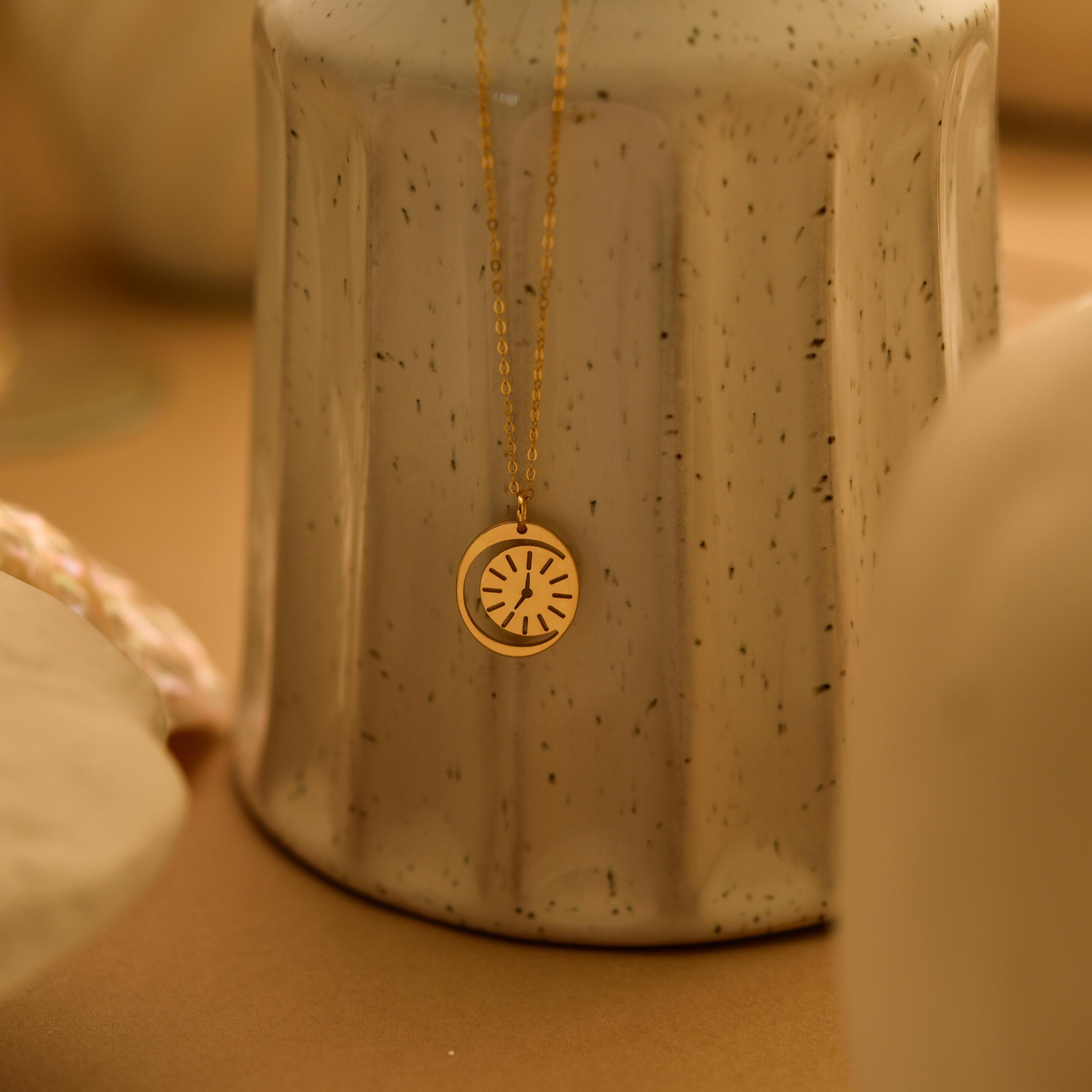 Personalized Time & Moon Necklace