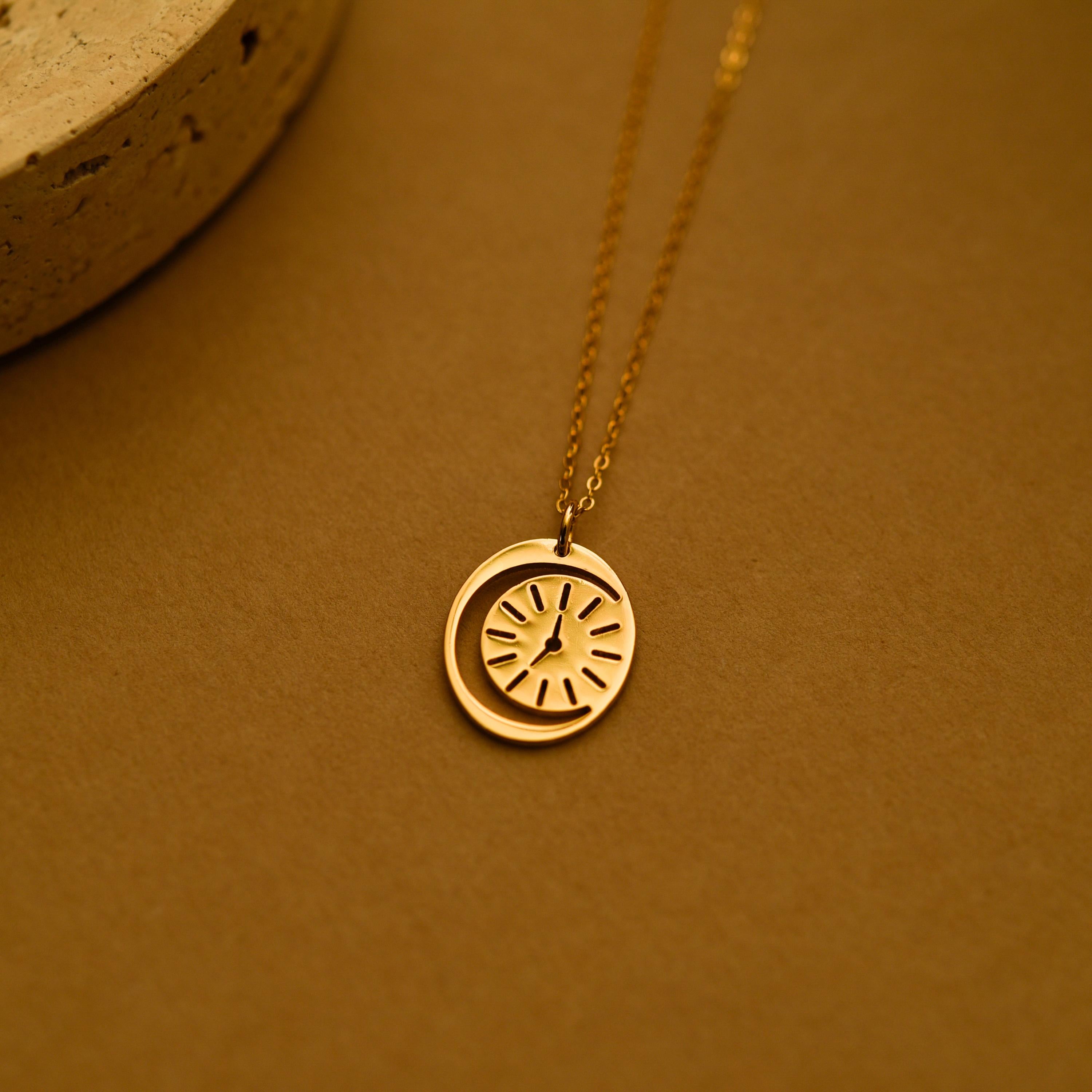 Personalized Time & Moon Necklace