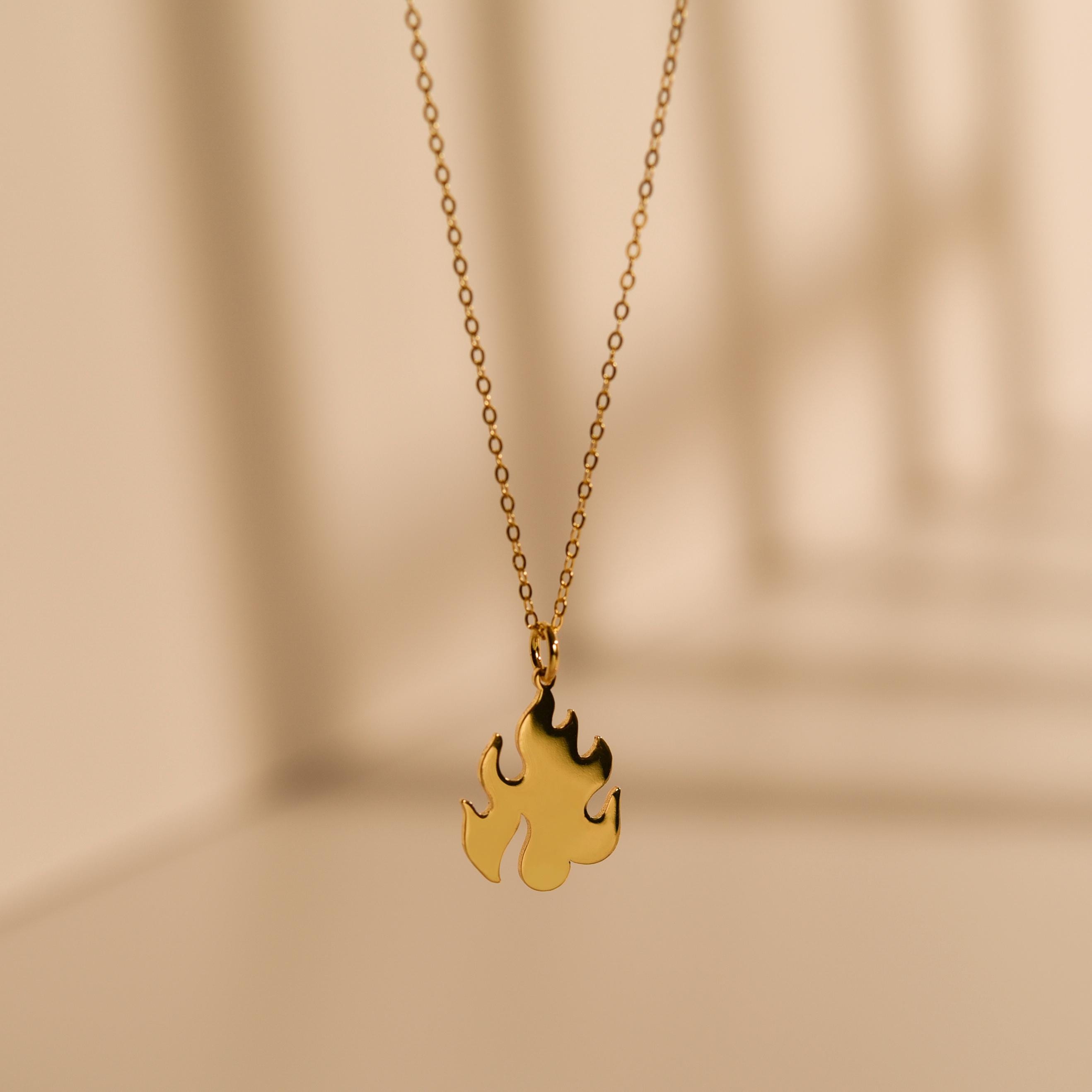 Gold Flame Pendant Necklace