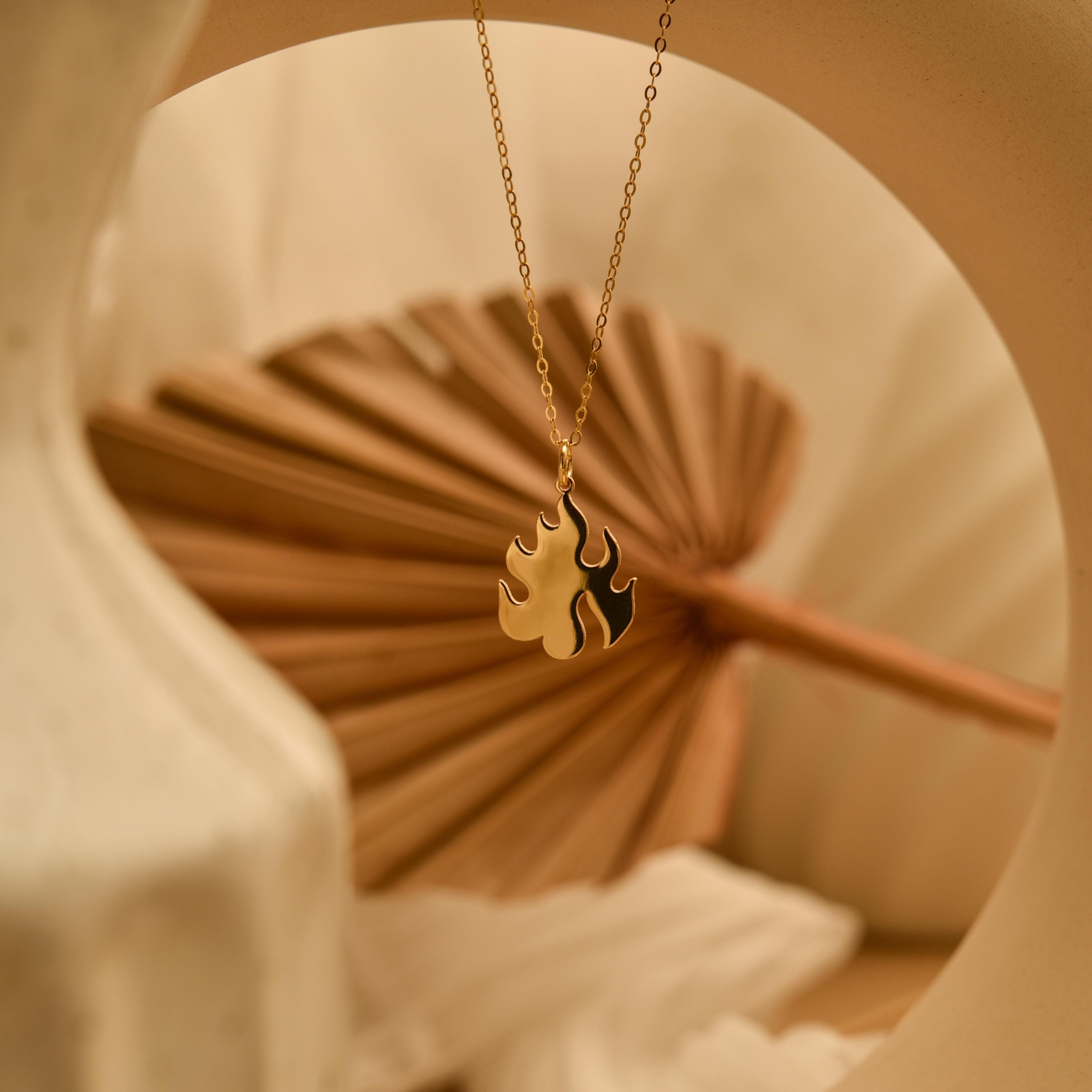 Gold Flame Pendant Necklace