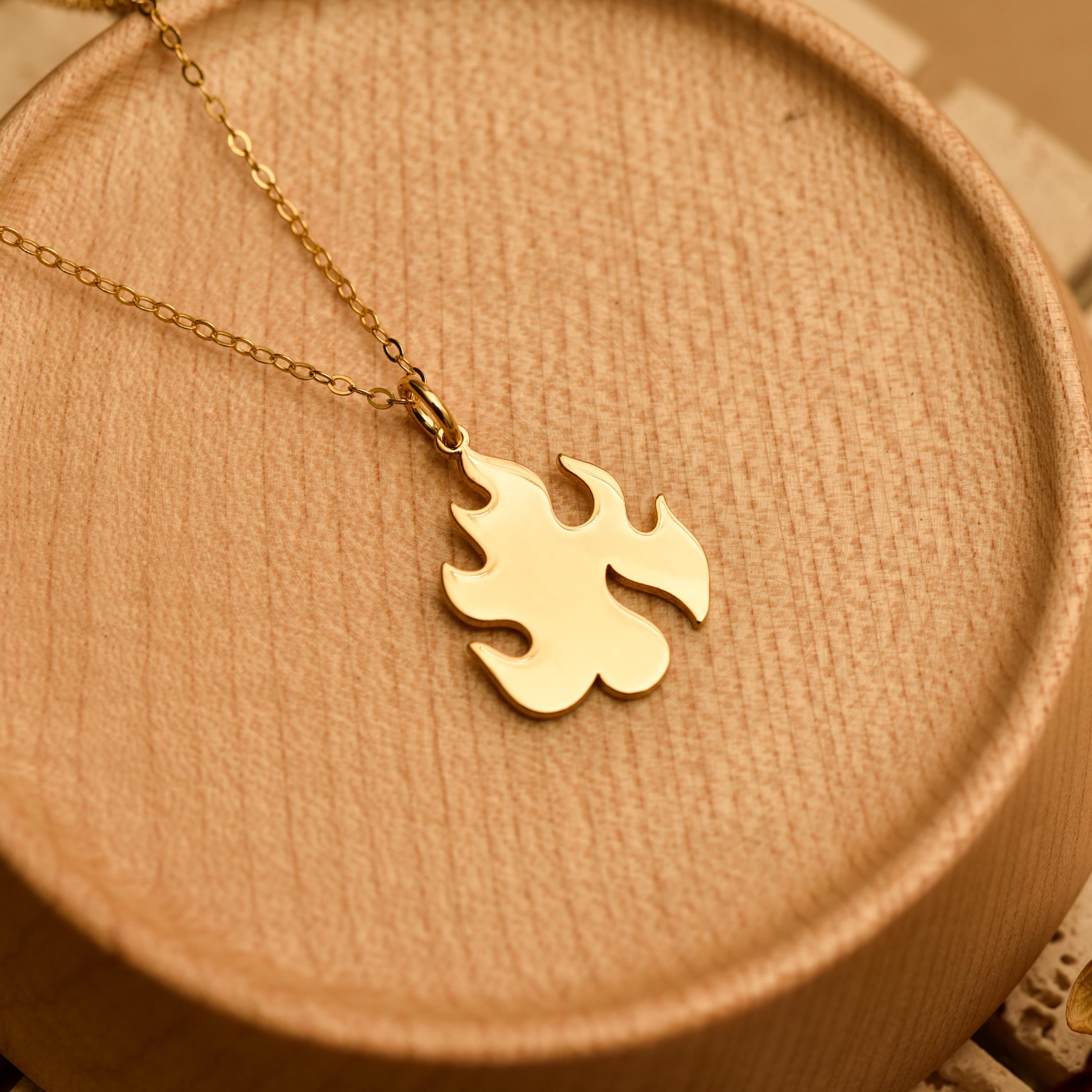 Gold Flame Pendant Necklace