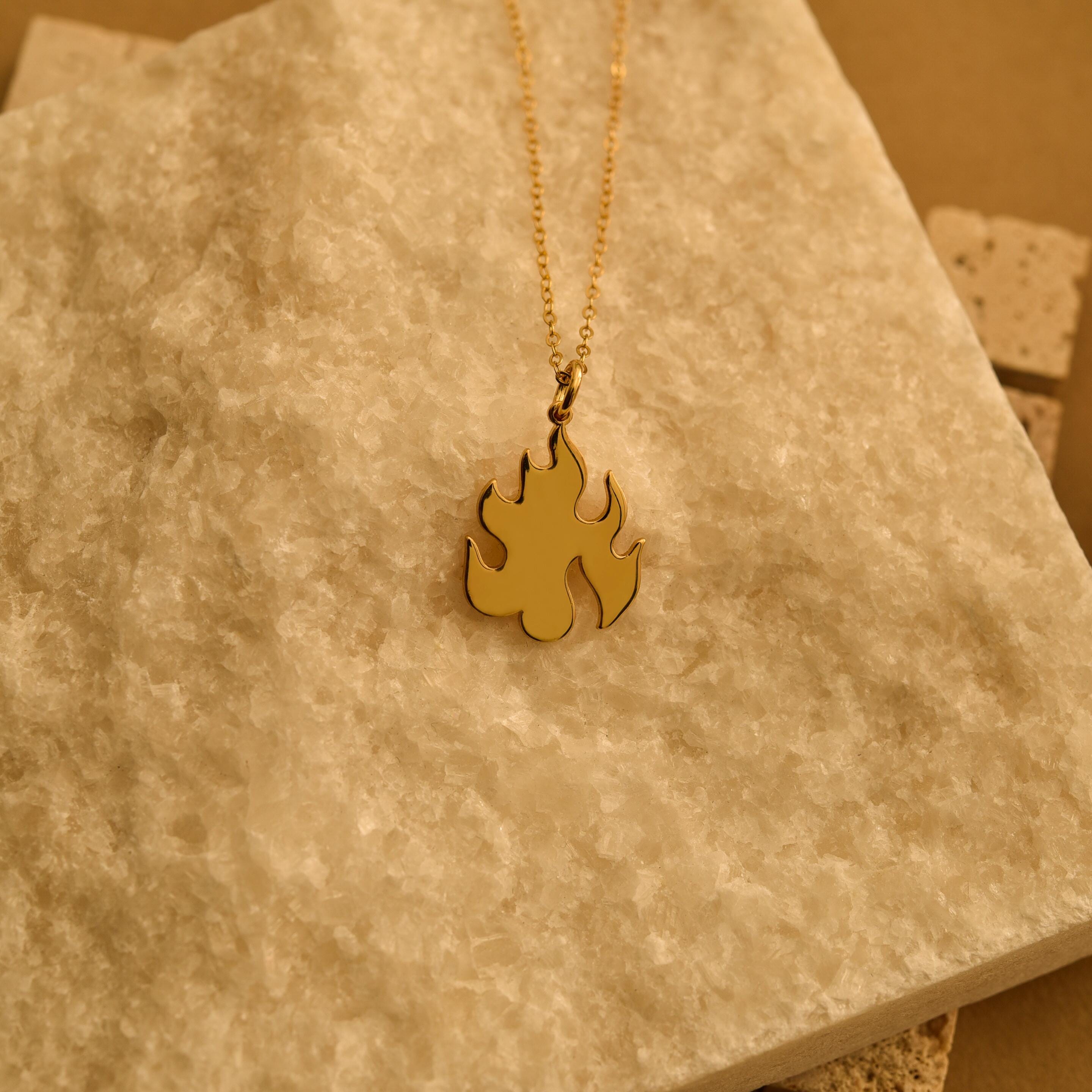 Gold Flame Pendant Necklace