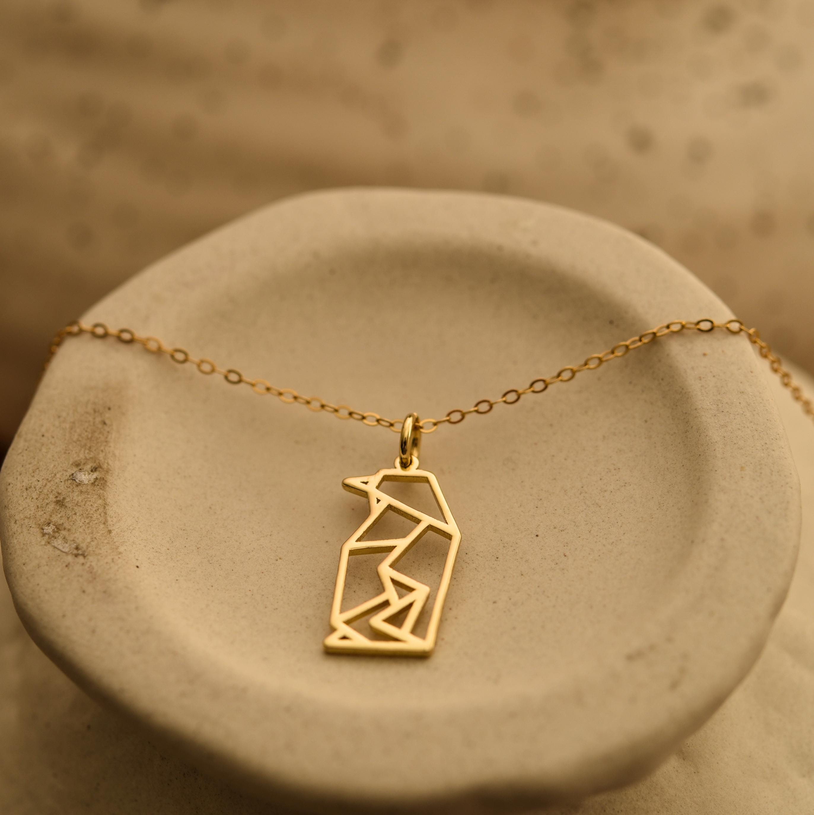 Gold Origami Penguin Necklace