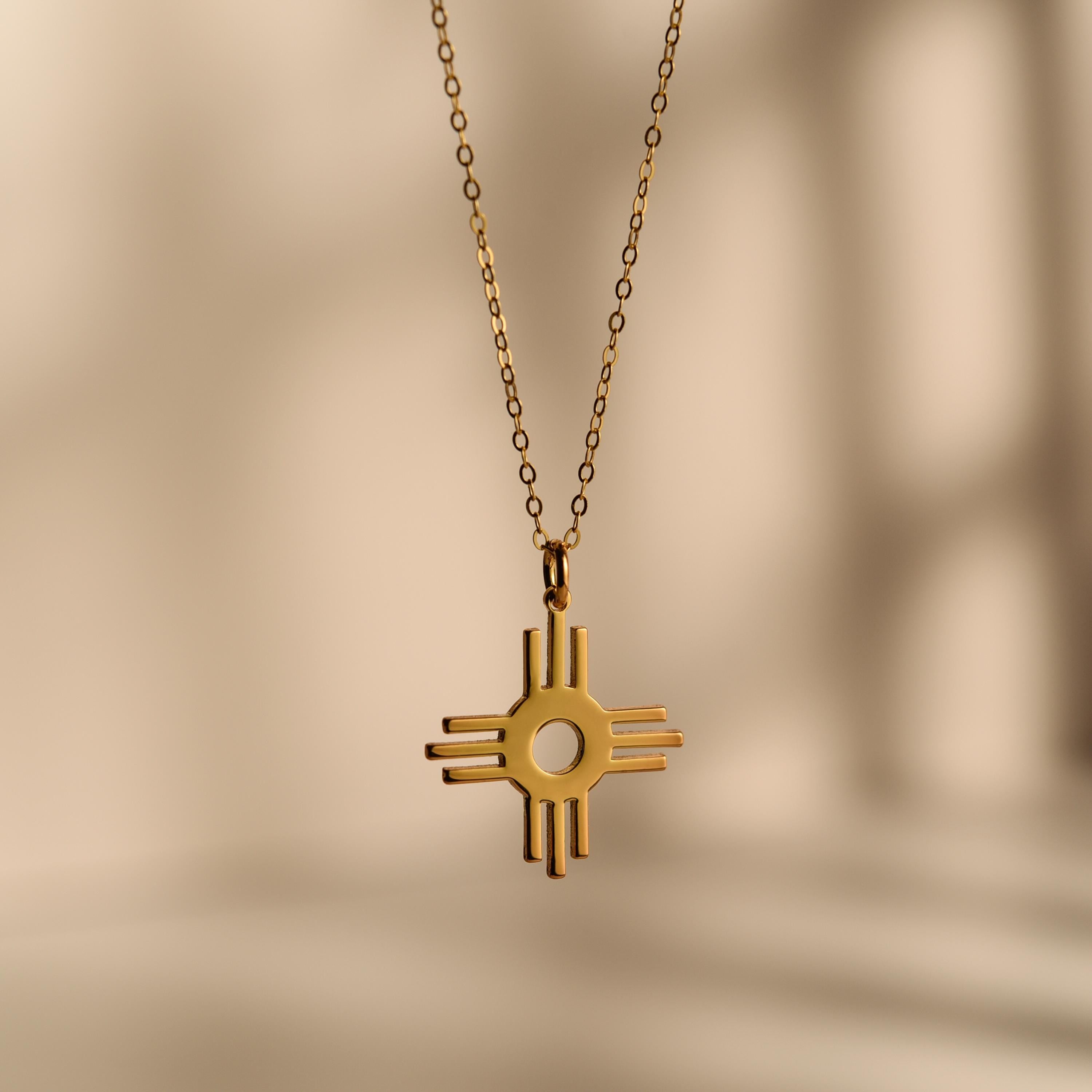 18K Gold Zia Symbol Necklace, Aztec Pendant, Spiritual Jewelry, Minimalist Necklace, Unique Gift for Her, Cultural Necklace, GS0145