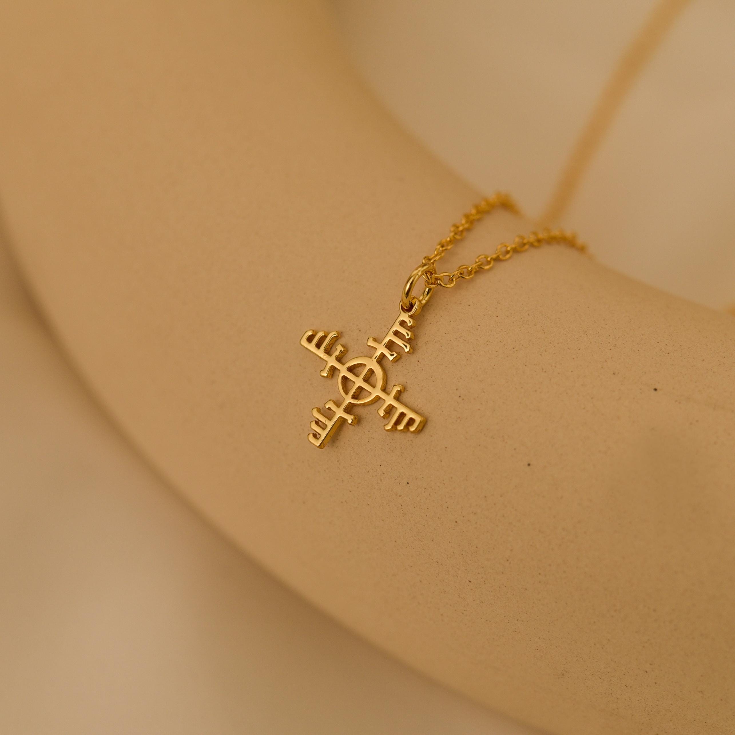 18K Gold Ginfaxi Icelandic Stave Necklace, Magic Symbol Pendant, Spiritual Jewelry, Viking Necklace, Unique Gift for Her, Gold Rune Necklace