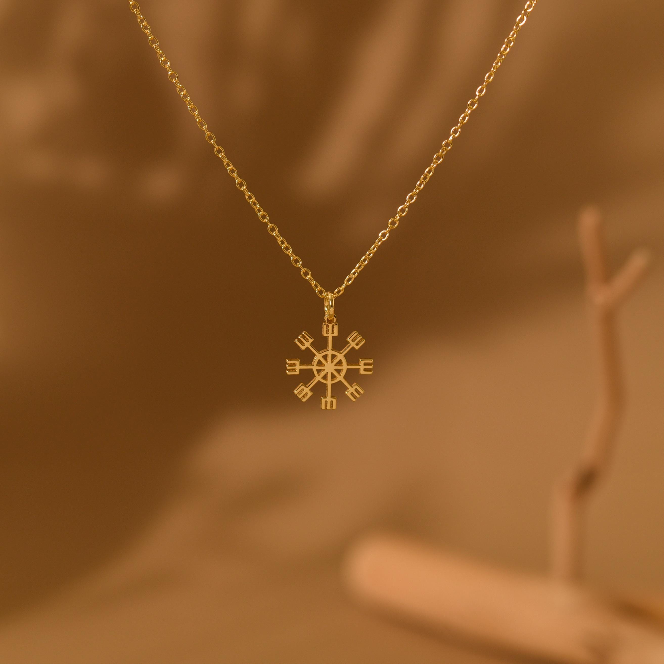 18K Gold Helm of Awe Necklace, Magic Symbol Pendant, Viking Protection Rune, Spiritual Jewelry, Unique Gift for Her, Rune Necklace, GS0143