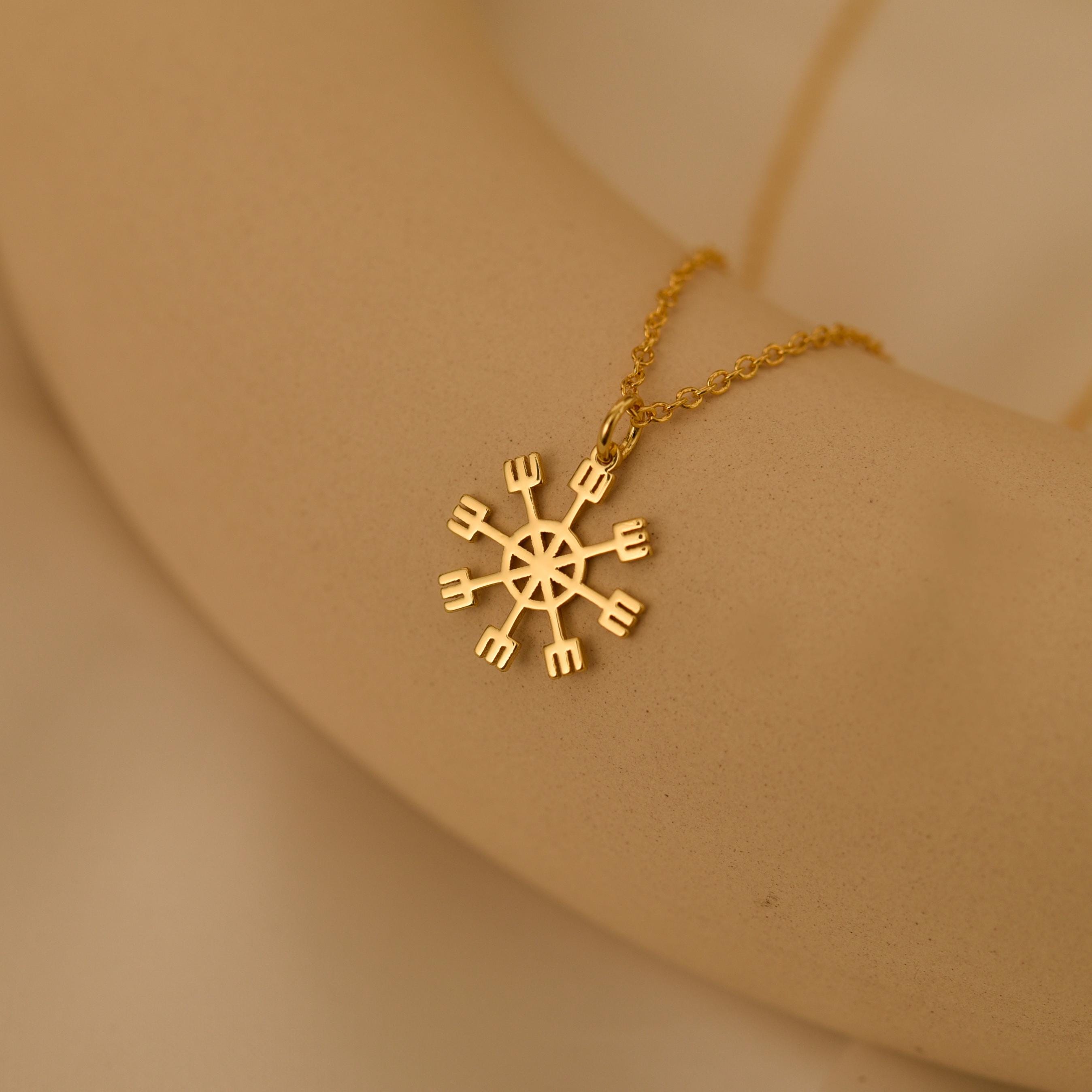 18K Gold Helm of Awe Necklace, Magic Symbol Pendant, Viking Protection Rune, Spiritual Jewelry, Unique Gift for Her, Rune Necklace, GS0143