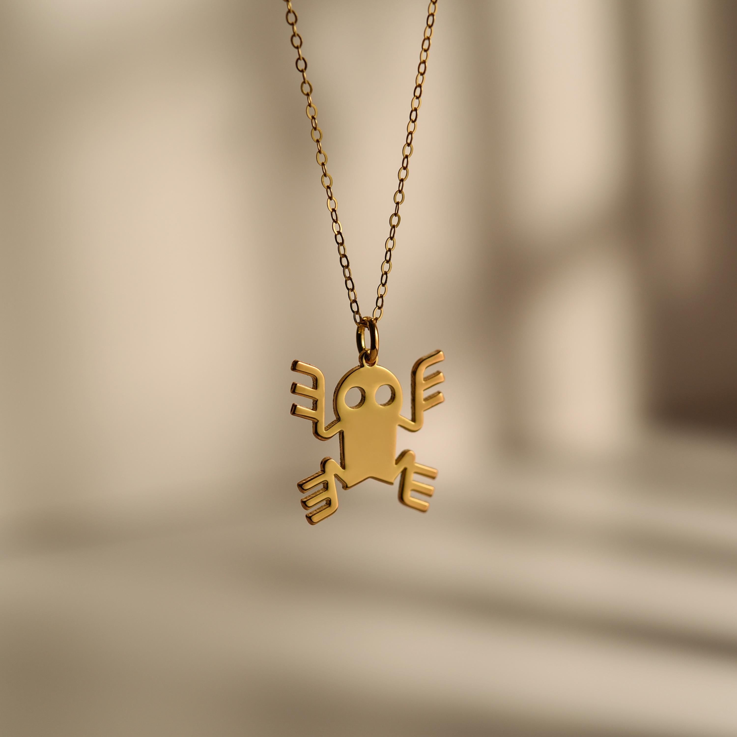 Aztec Frog Necklace, Ancient Symbol Pendant, Handmade Jewelry, Gift for Her, Fashion Accessory, Cultural Design Necklace, GS0152