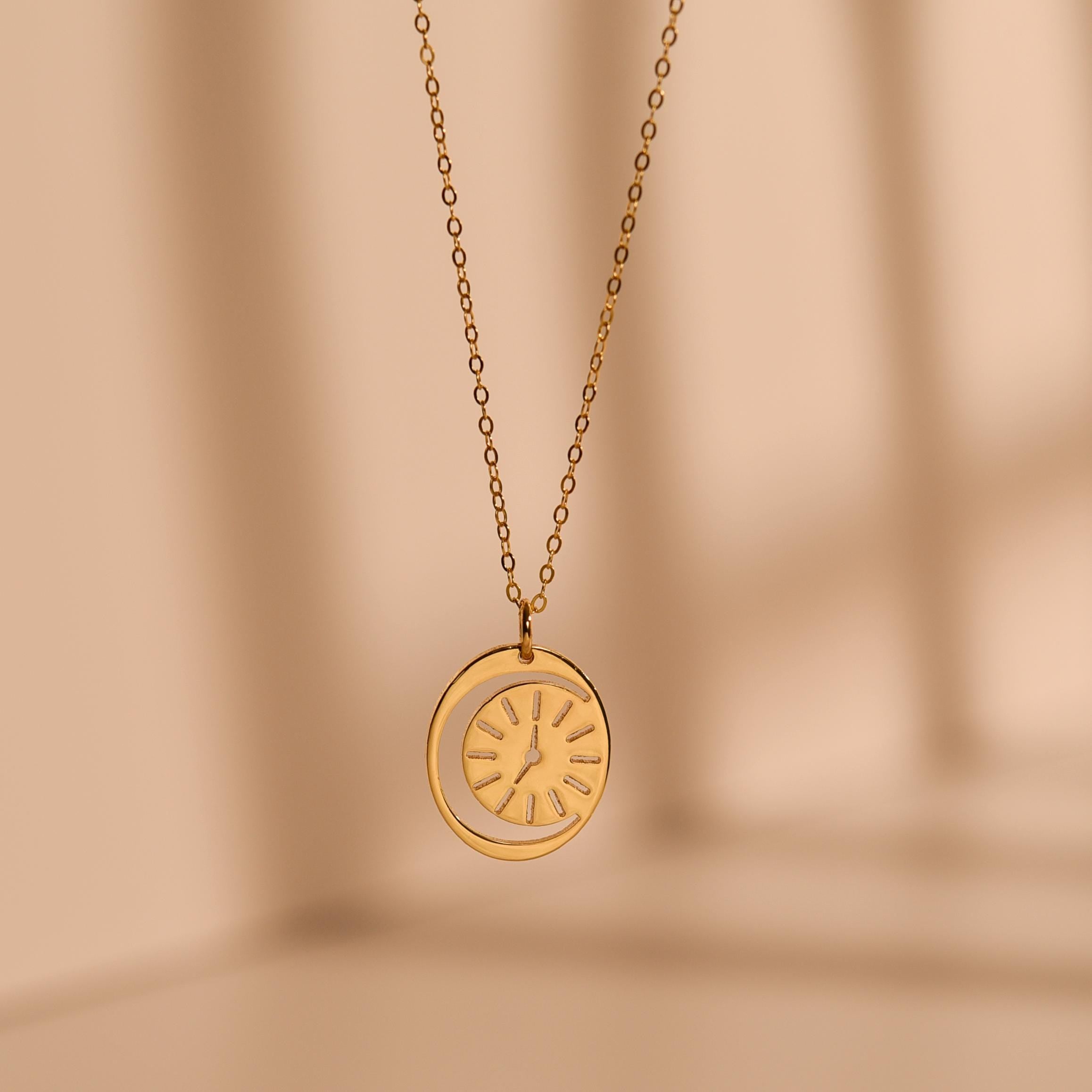 Personalized Time & Moon Necklace