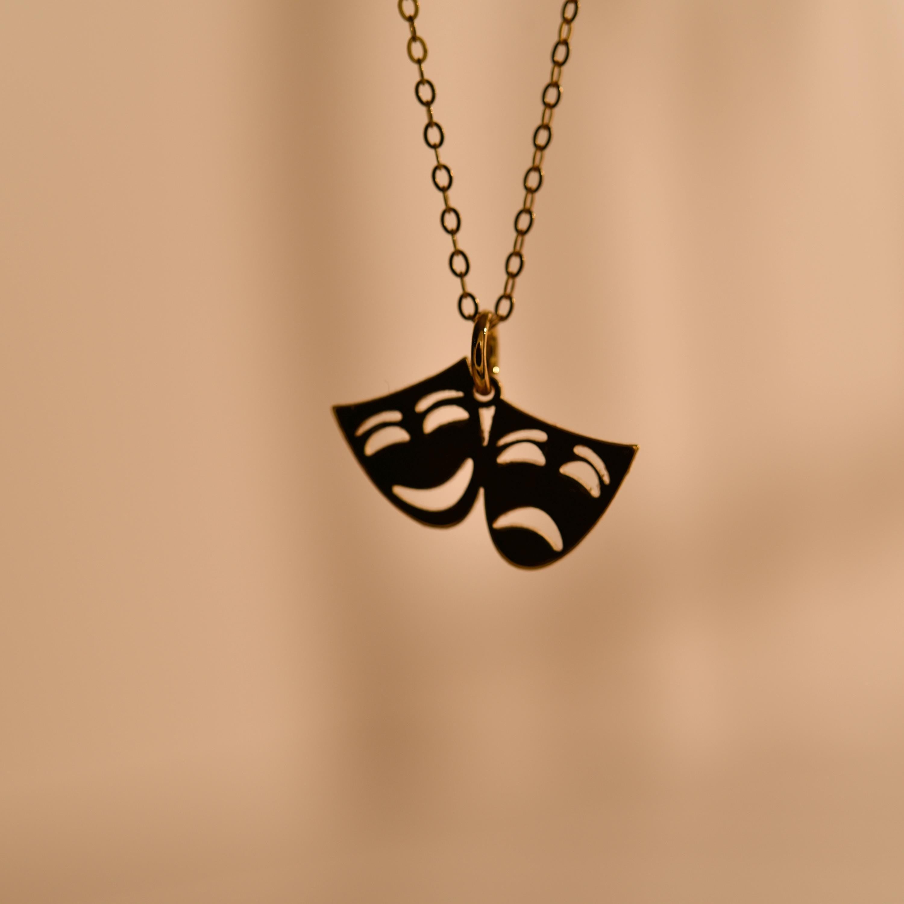 Gold Comedy & Tragedy Mask Necklace