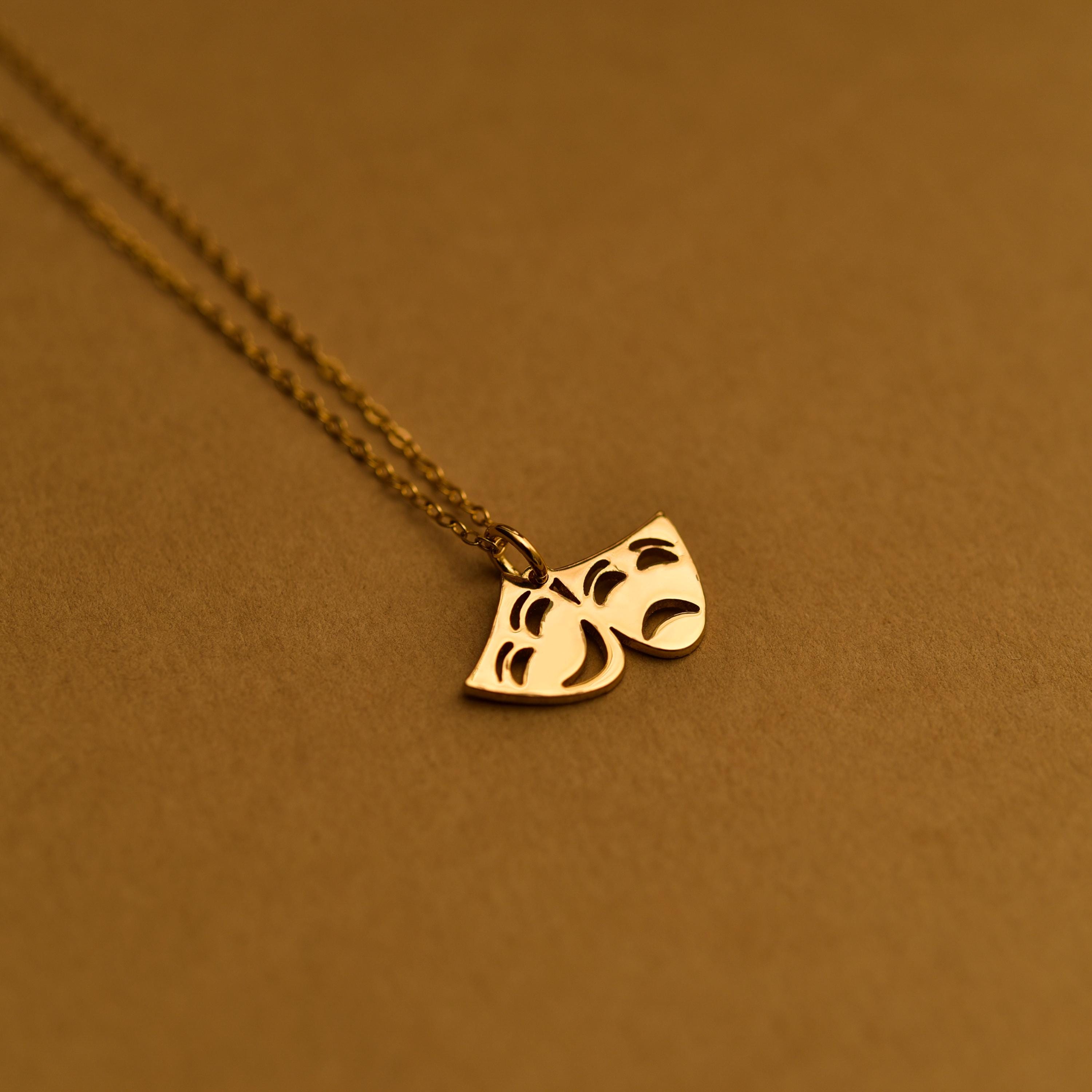 Gold Comedy & Tragedy Mask Necklace