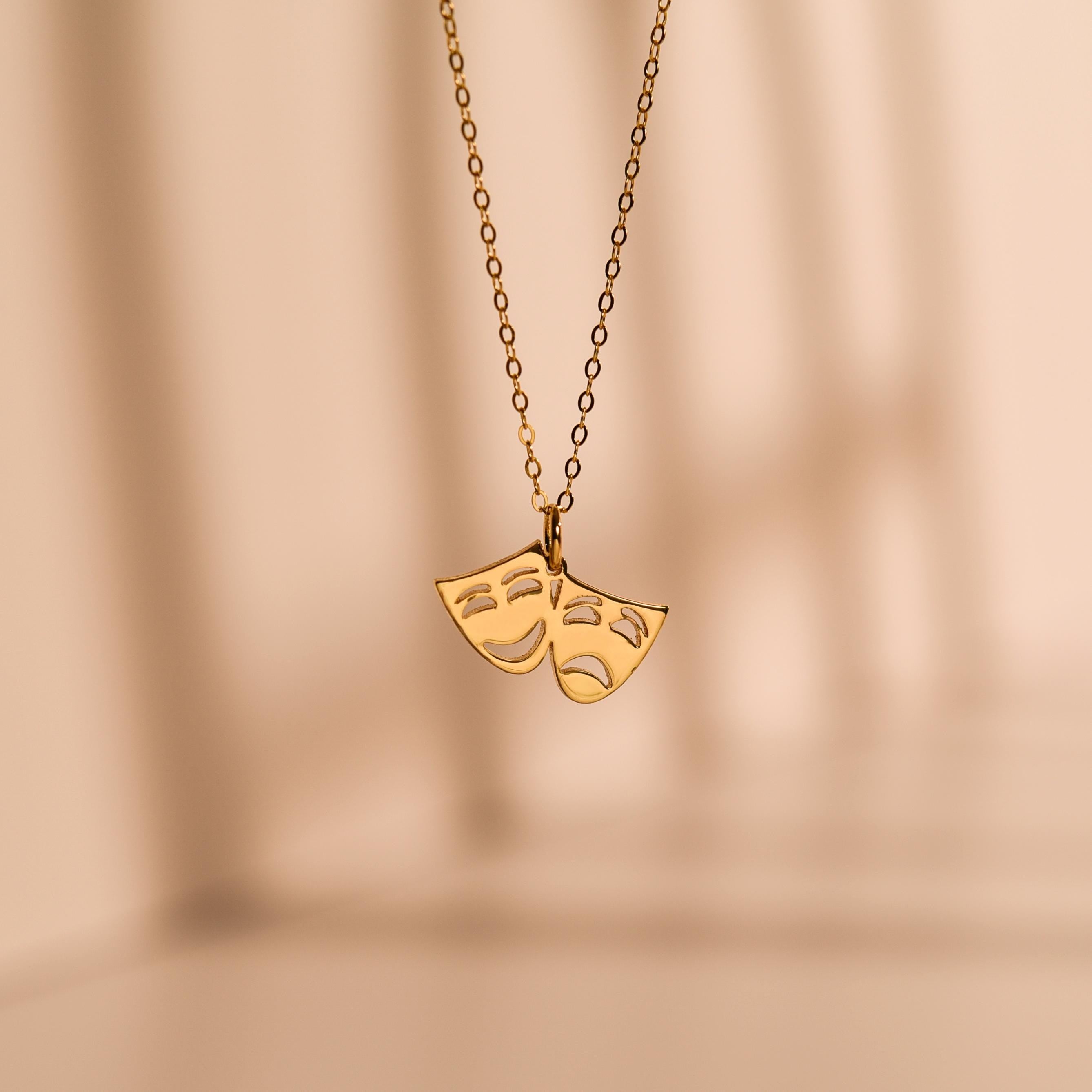 Gold Comedy & Tragedy Mask Necklace