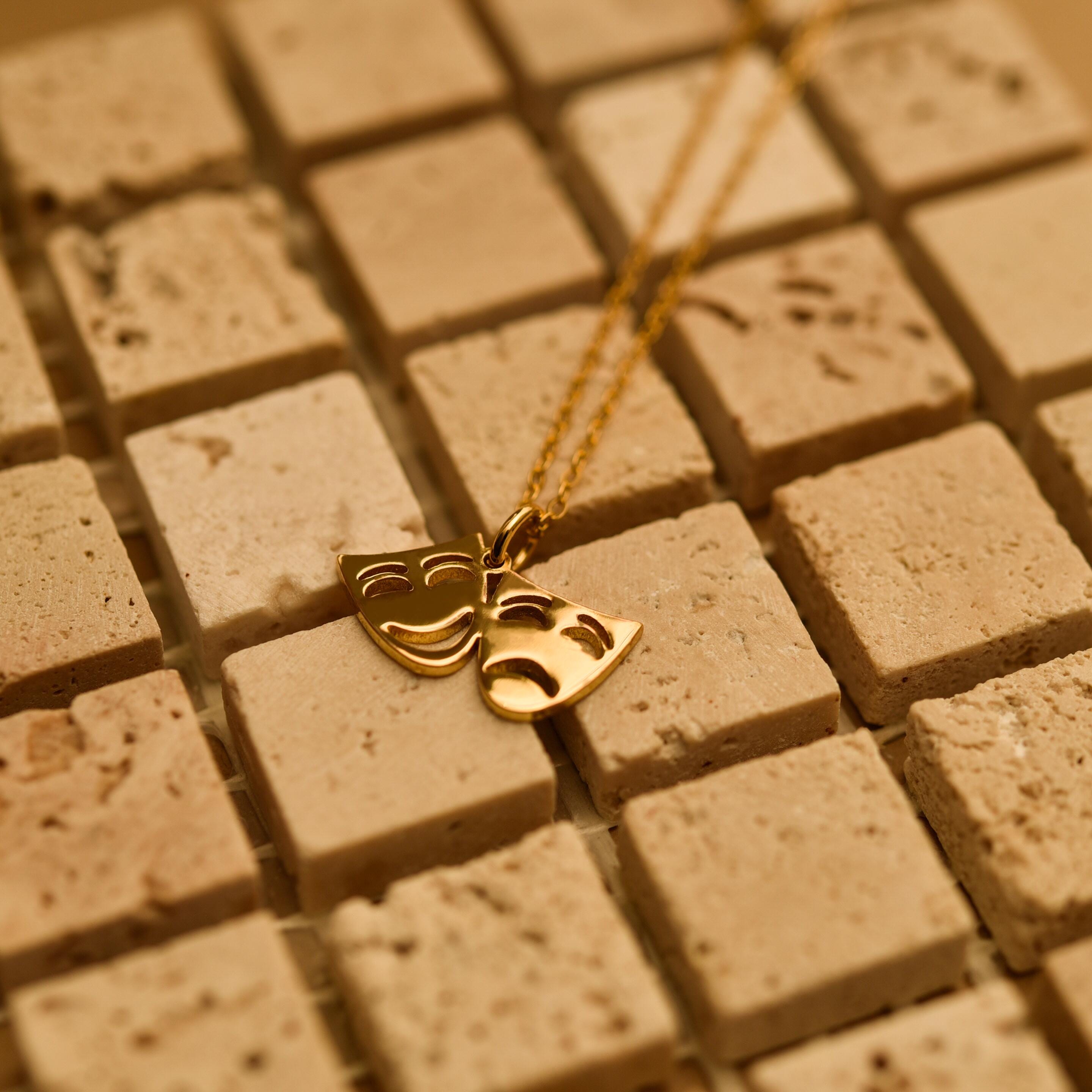 Gold Comedy & Tragedy Mask Necklace
