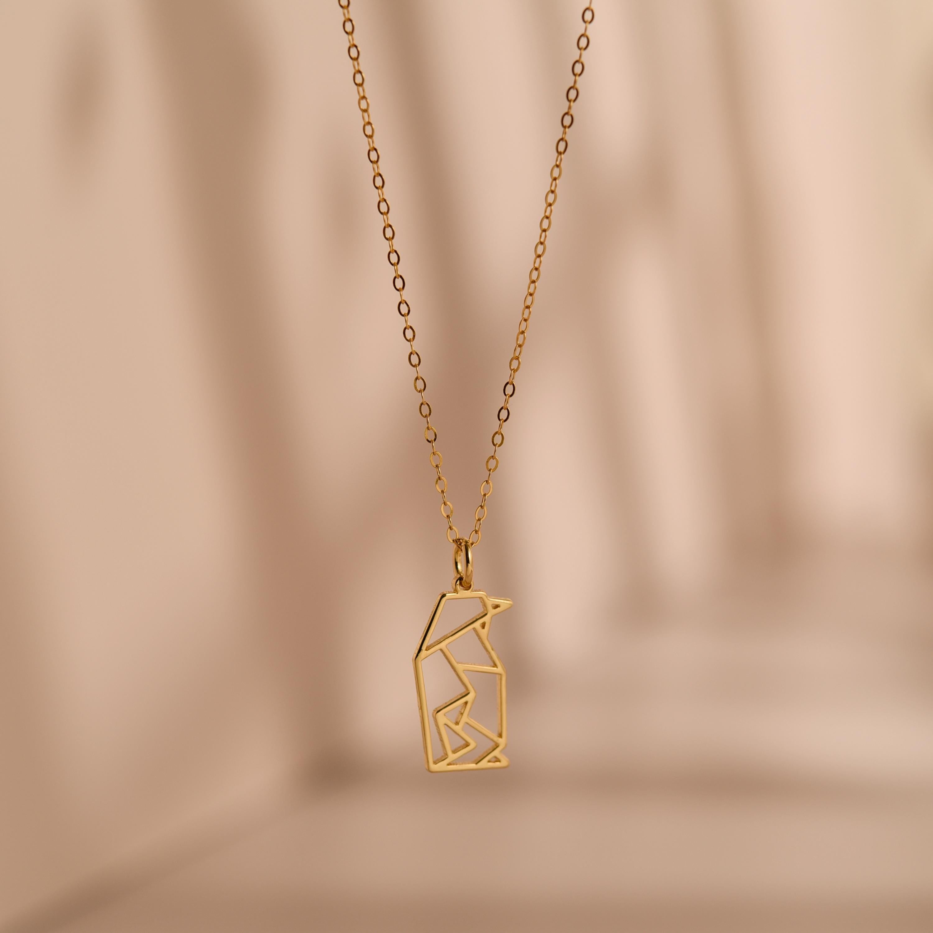 Gold Origami Penguin Necklace