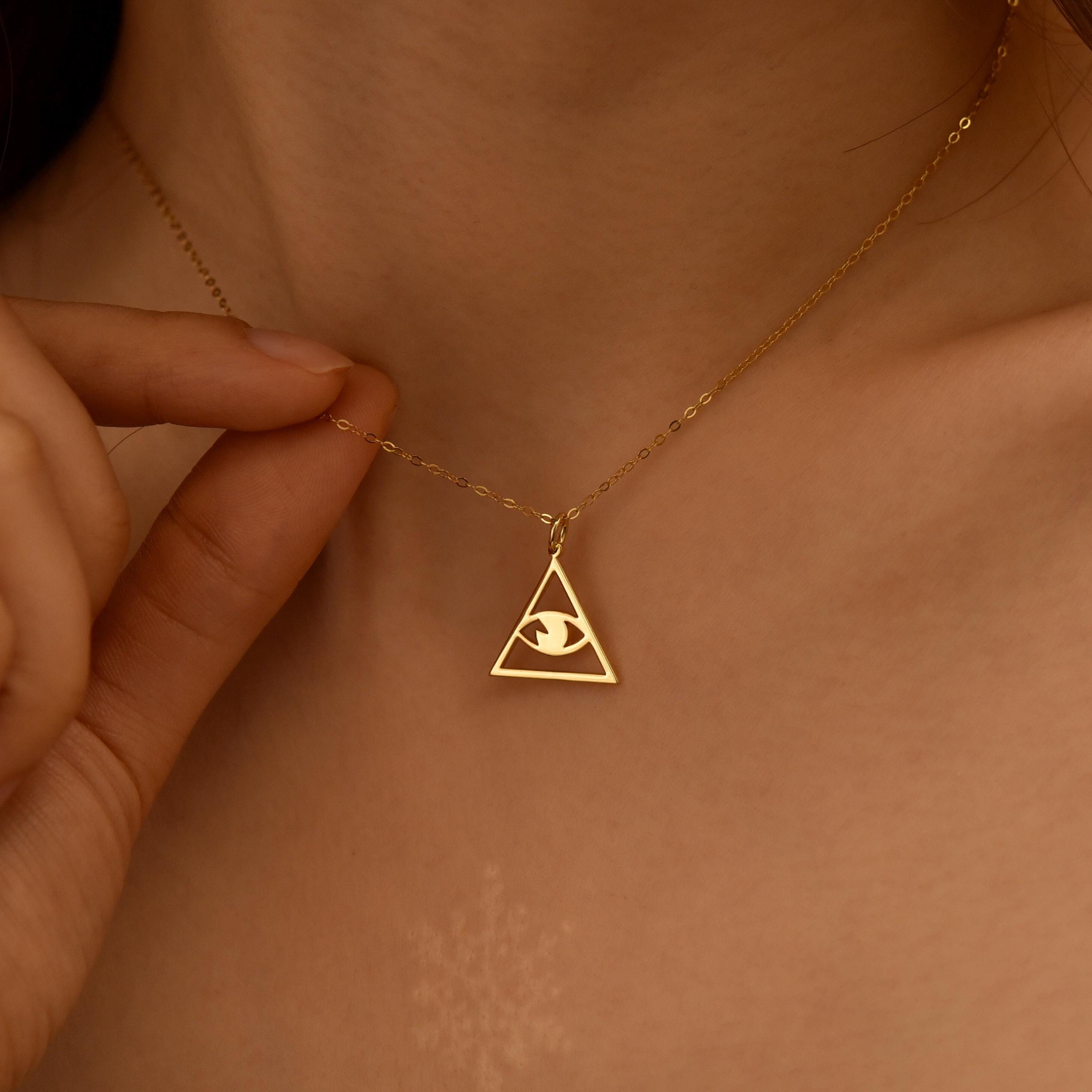All-Seeing Eye Necklace, Triangle Pendant, Protection Amulet, Mystical Symbol Jewelry, Everyday Necklace, Gift for Her, GS0255
