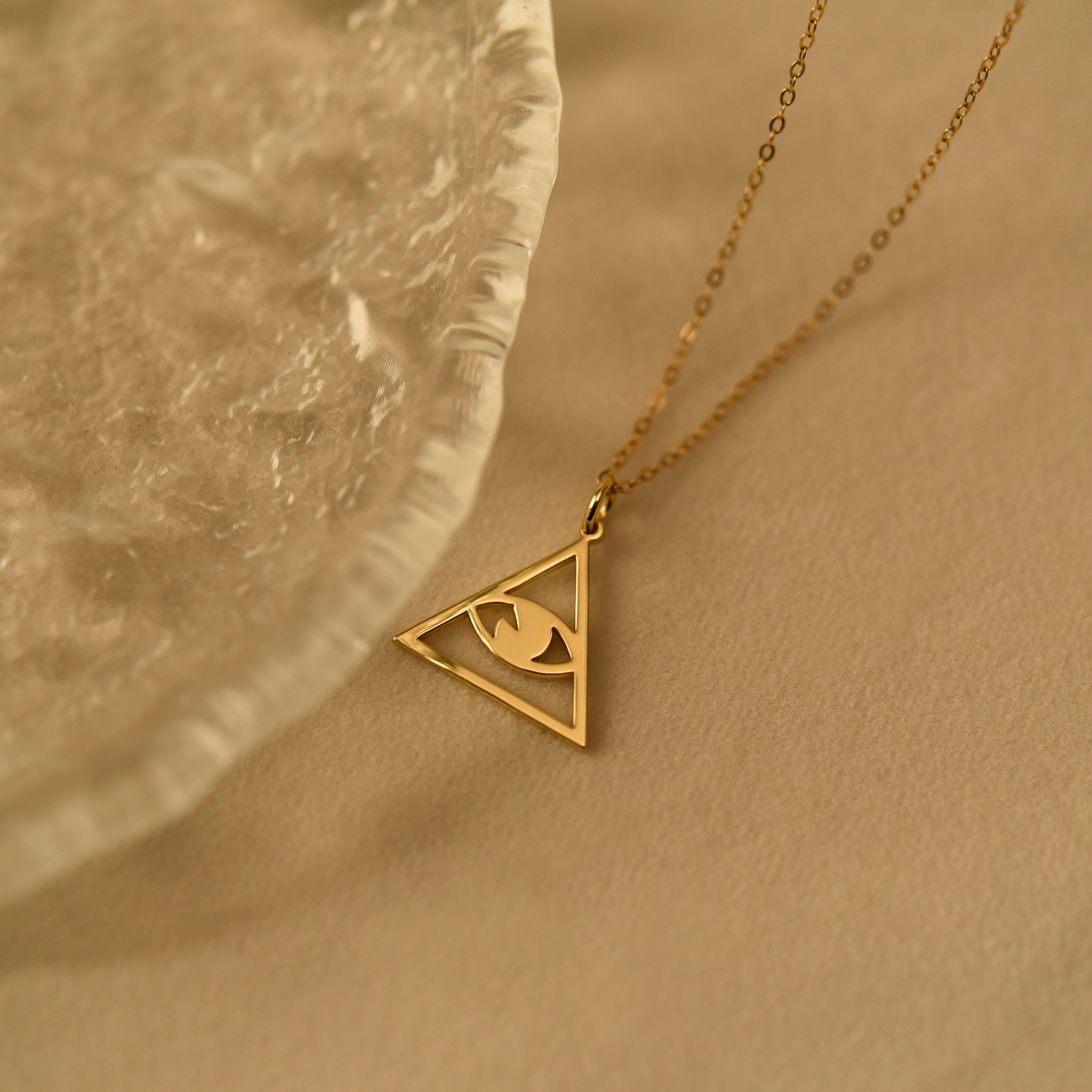 All-Seeing Eye Necklace, Triangle Pendant, Protection Amulet, Mystical Symbol Jewelry, Everyday Necklace, Gift for Her, GS0255