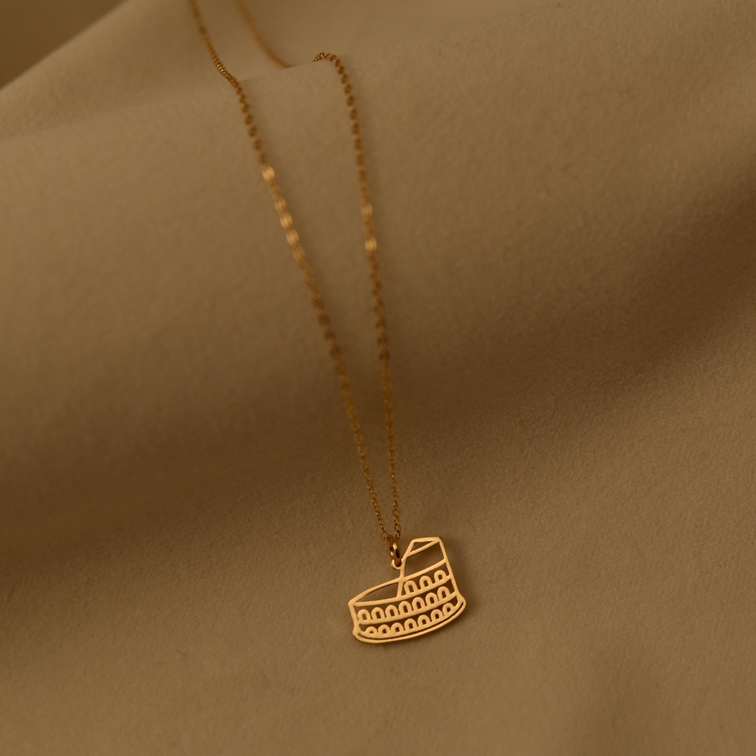 18K Gold Plated Colosseum Rome Necklace, Italian Landmark Pendant, Travel Lover Gift, Sterling Silver Base, GS0265