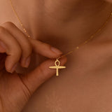 Ankh Egyptian Cross Necklace, Key of Life Pendant, 18K Gold Plated on Sterling Silver, Ancient Egypt Jewelry Gift, GS0266