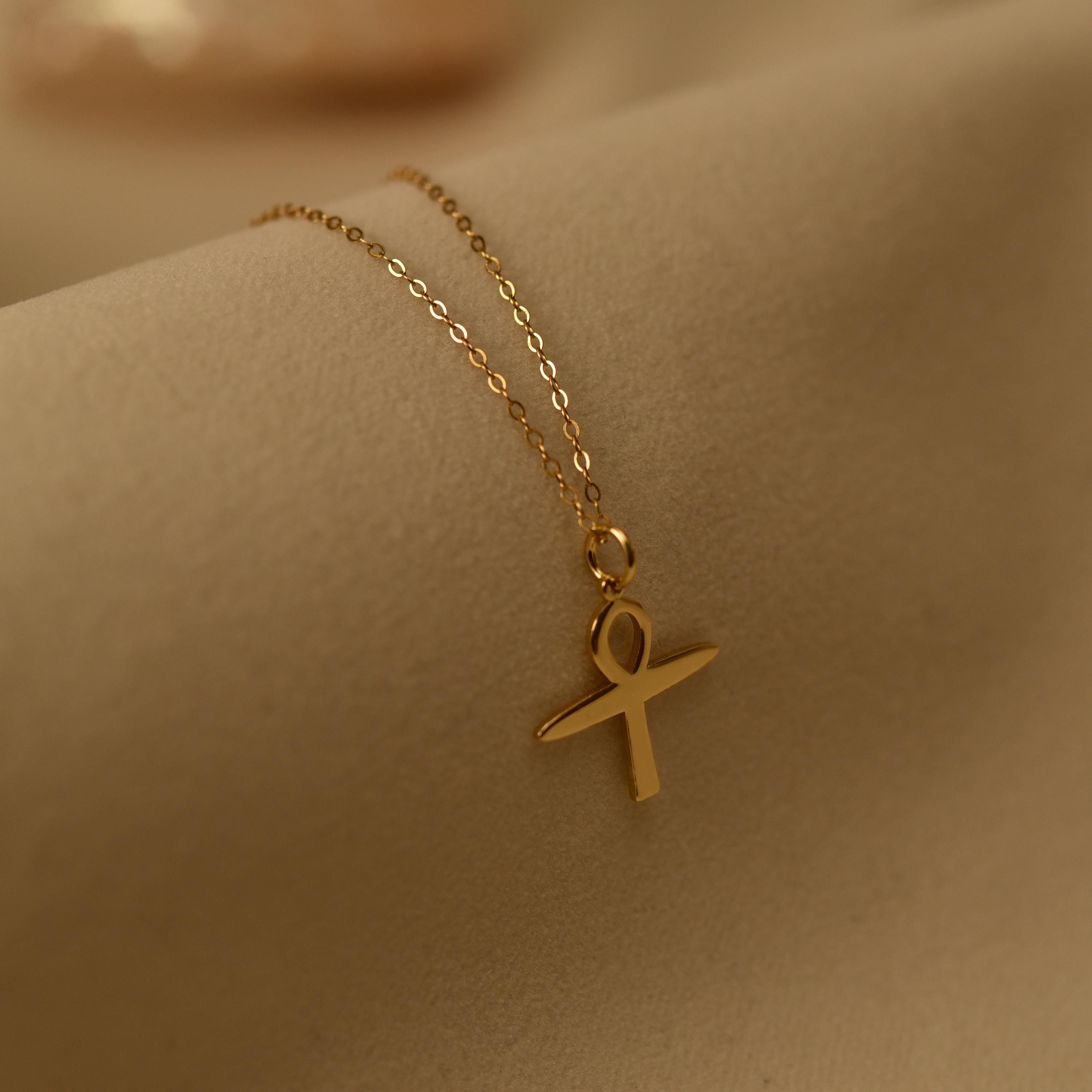 Ankh Egyptian Cross Necklace, Key of Life Pendant, 18K Gold Plated on Sterling Silver, Ancient Egypt Jewelry Gift, GS0266
