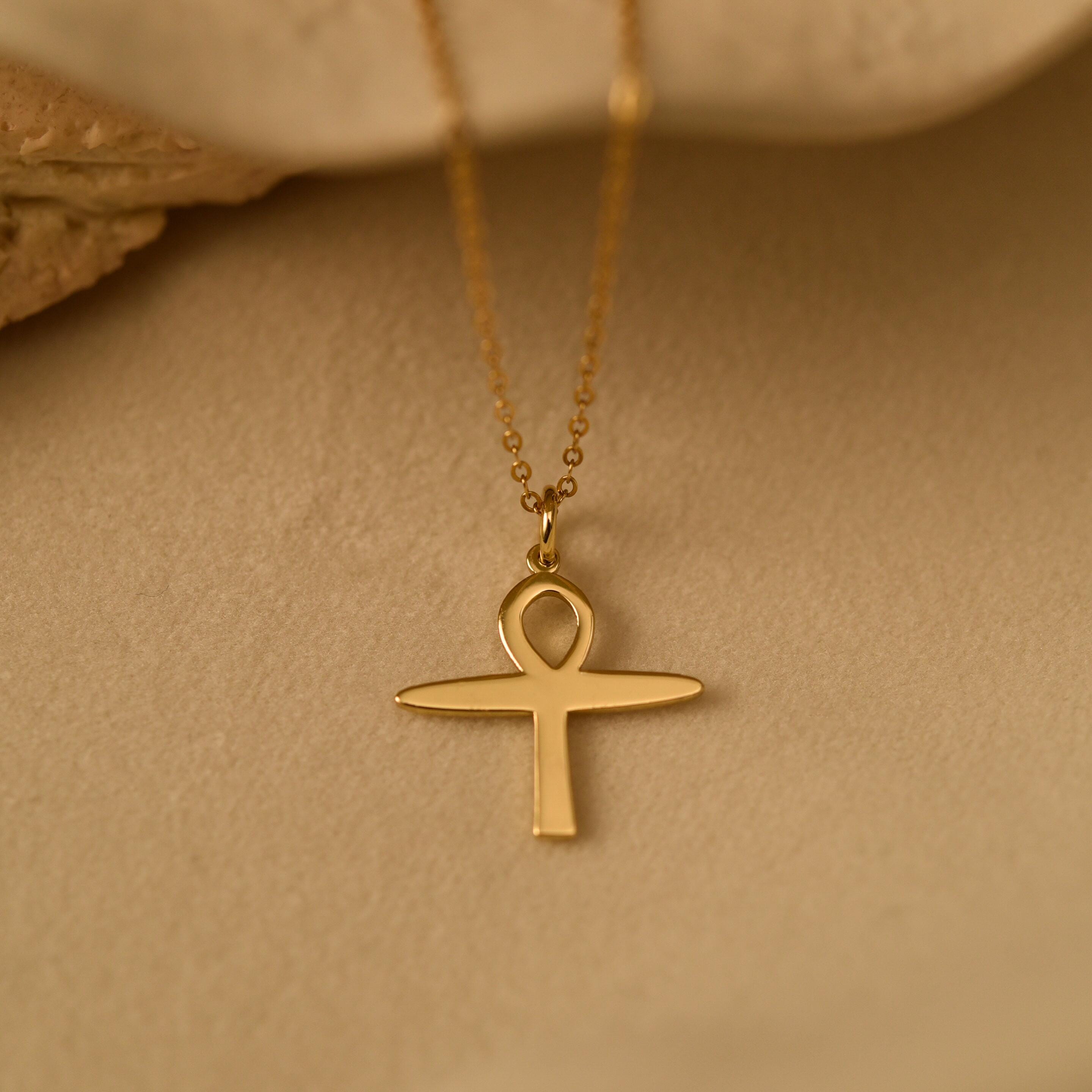 Ankh Egyptian Cross Necklace, Key of Life Pendant, 18K Gold Plated on Sterling Silver, Ancient Egypt Jewelry Gift, GS0266